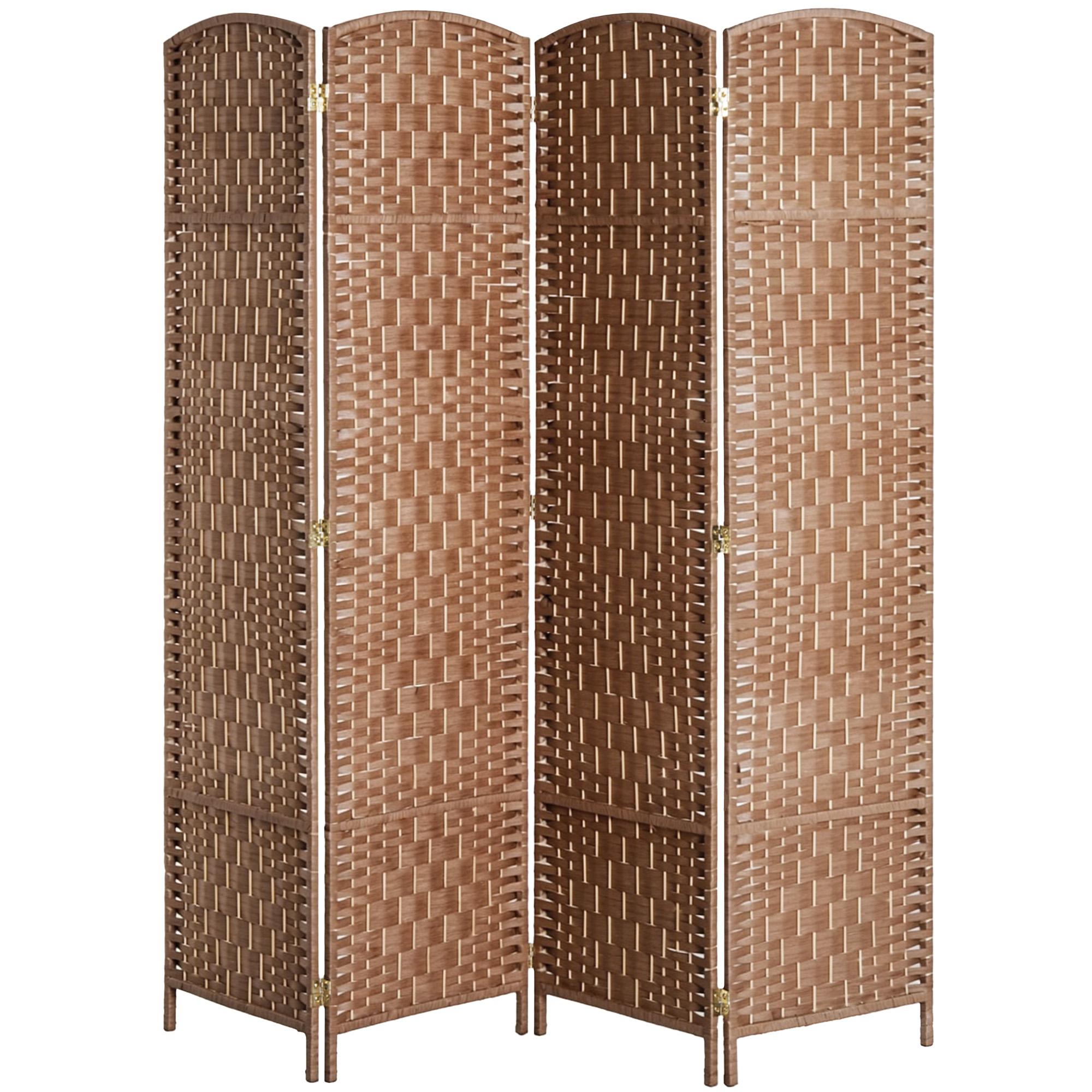 Natural wicker four panel screen with 360° hinges