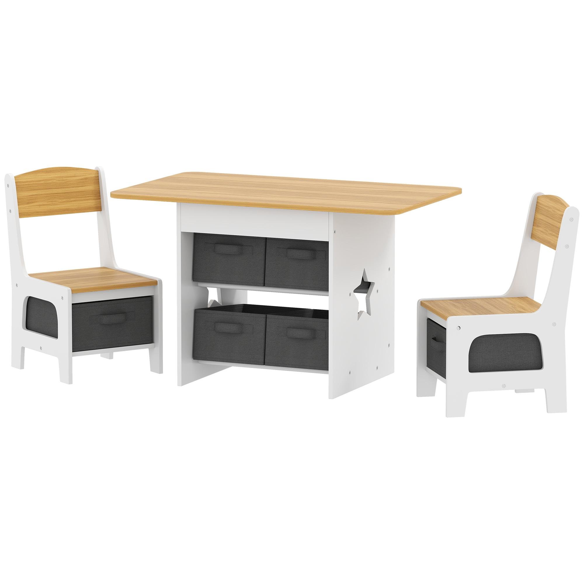 Natural MDF Kids Table Set with 6 Drawers, 31.5-Inch