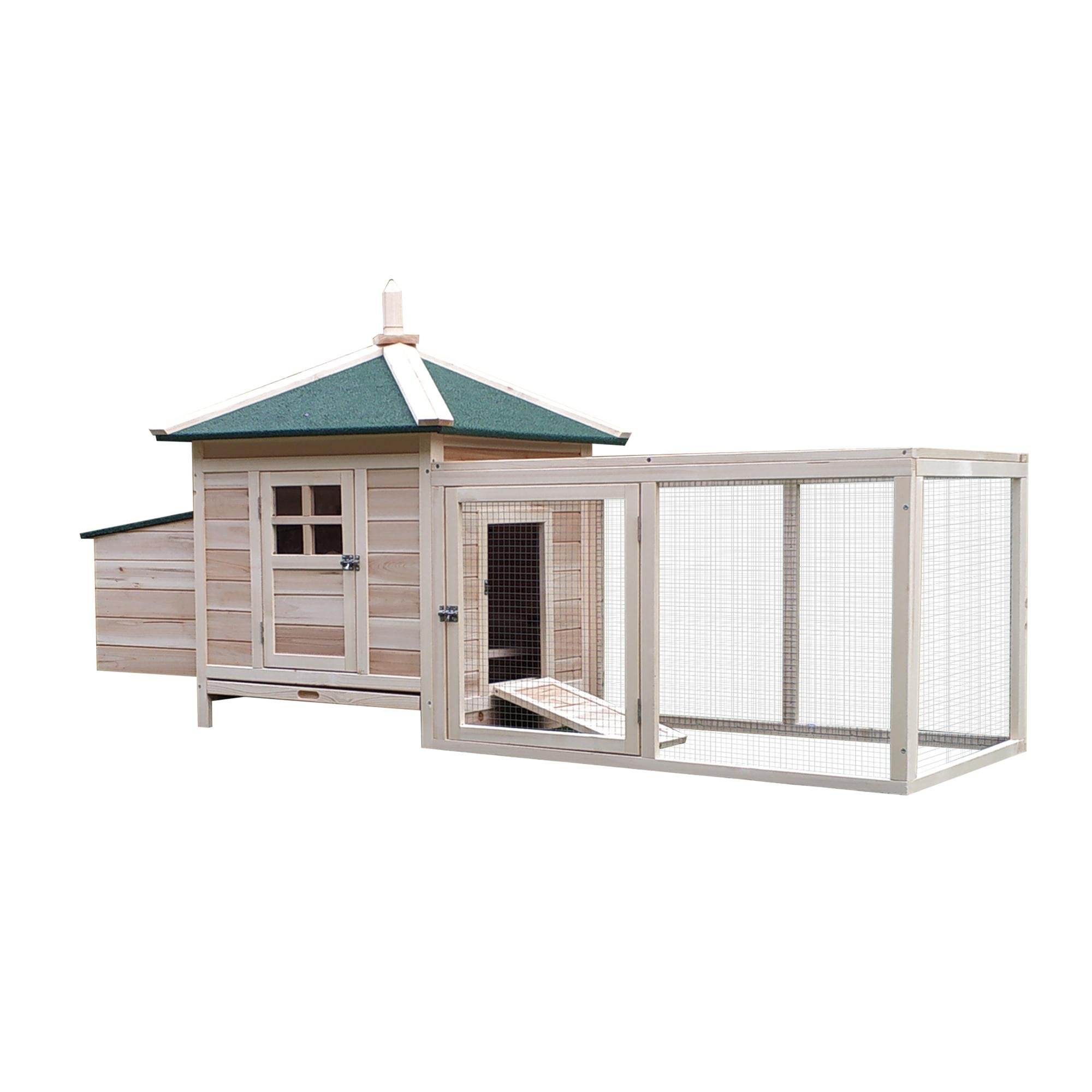 Natural Pine Chicken Coop with Outdoor Run for Backyard