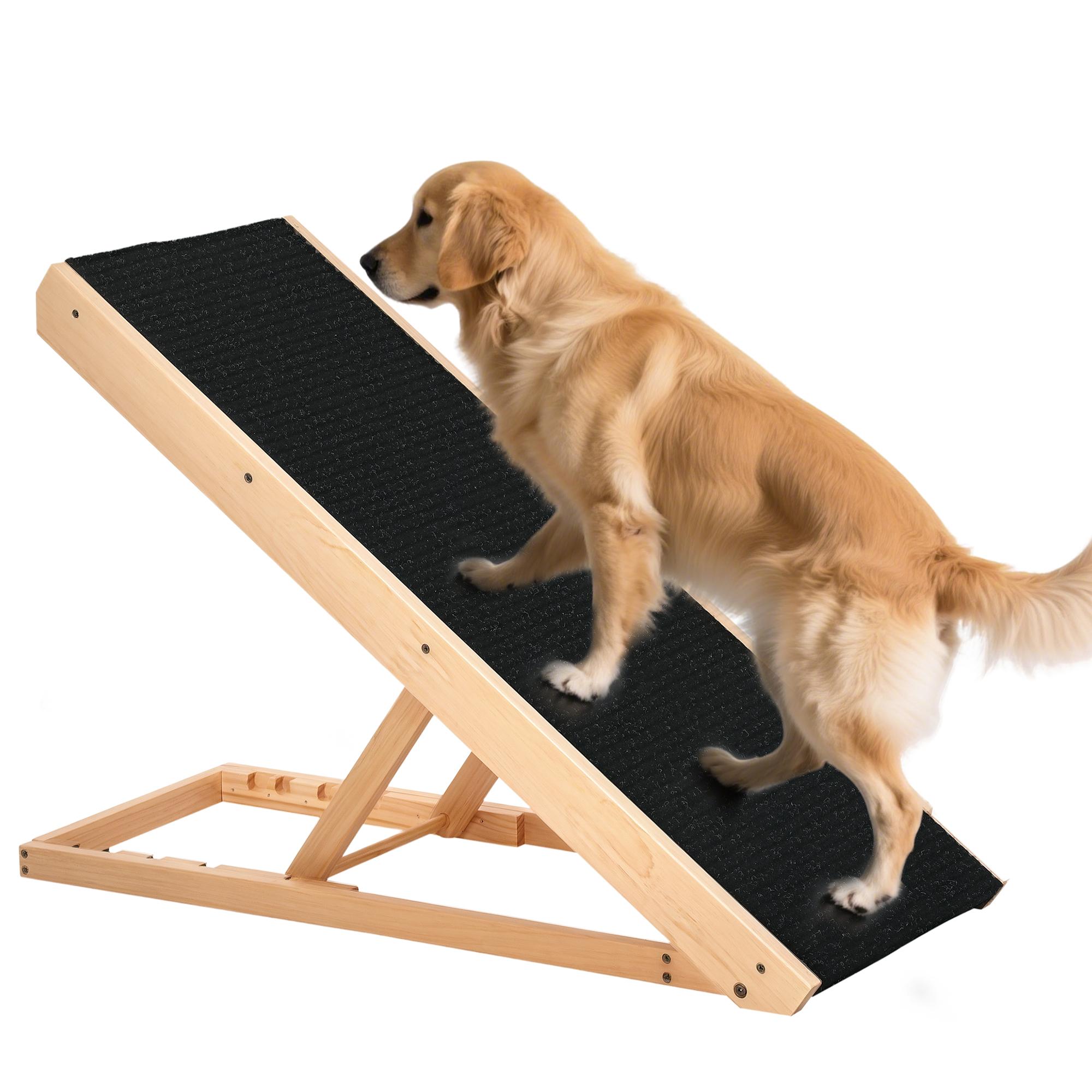 Foldable Pine Pet Ramp, Adjustable Height for Beds and Couches