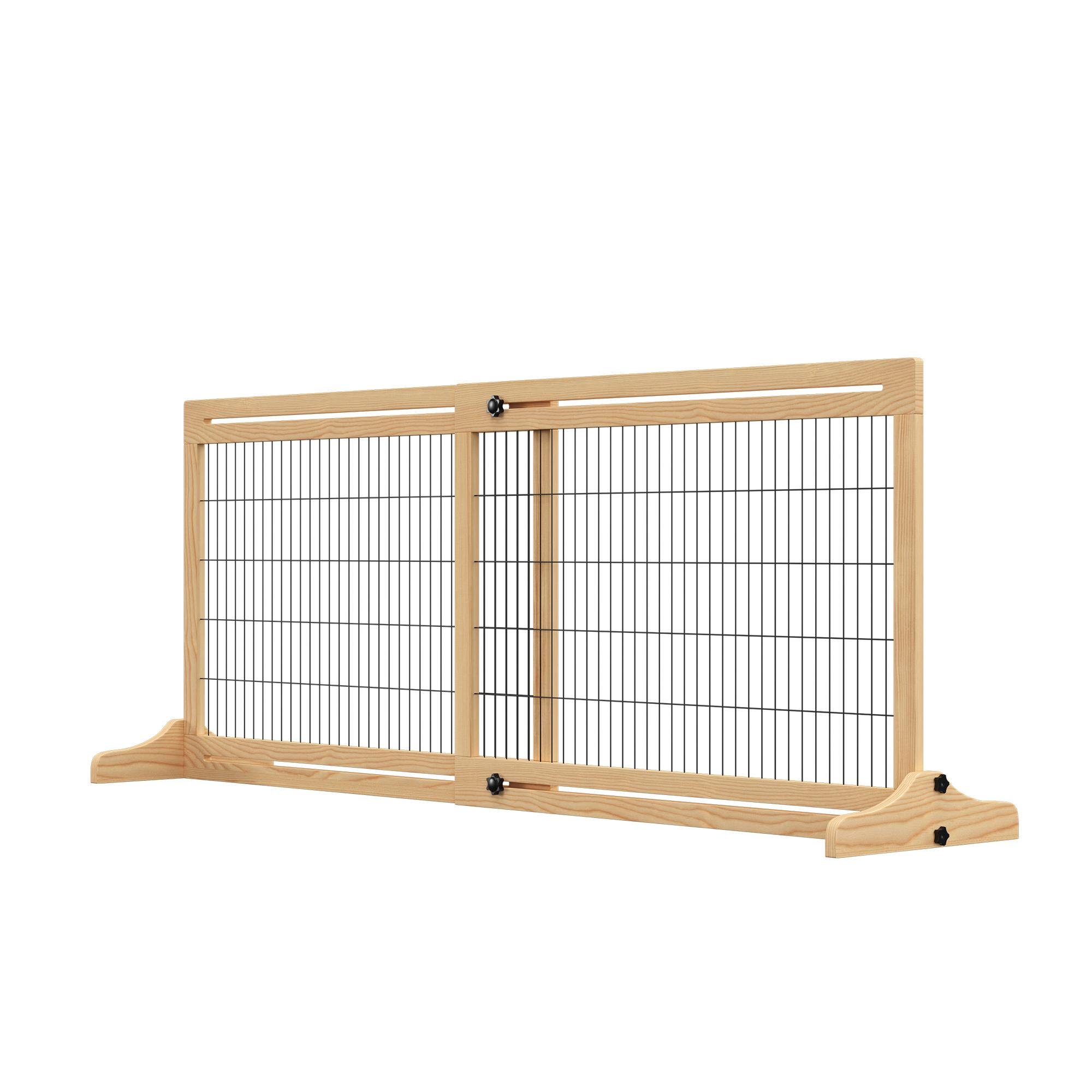 Natural Pine Wood Dog Gate, Adjustable 104-183 cm