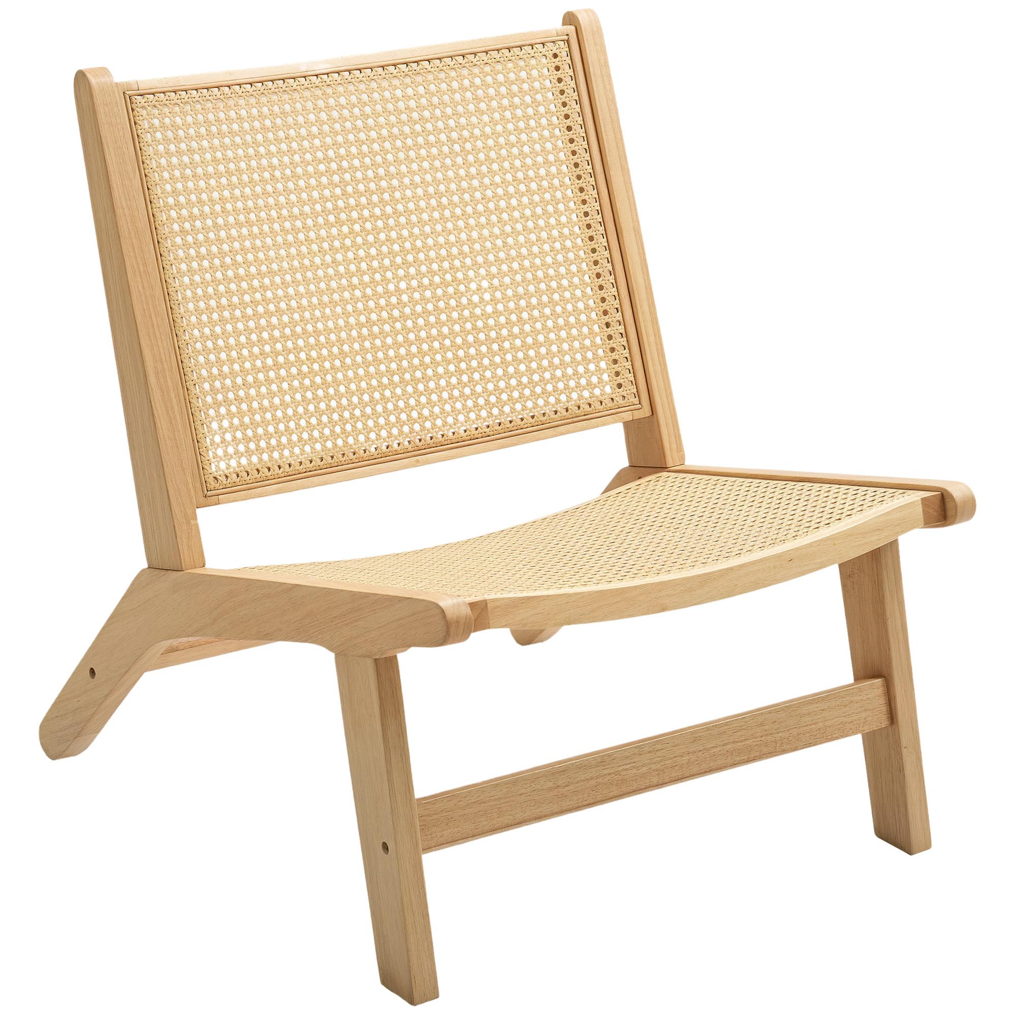 Natural Rattan Accent Chair with Rubberwood Frame