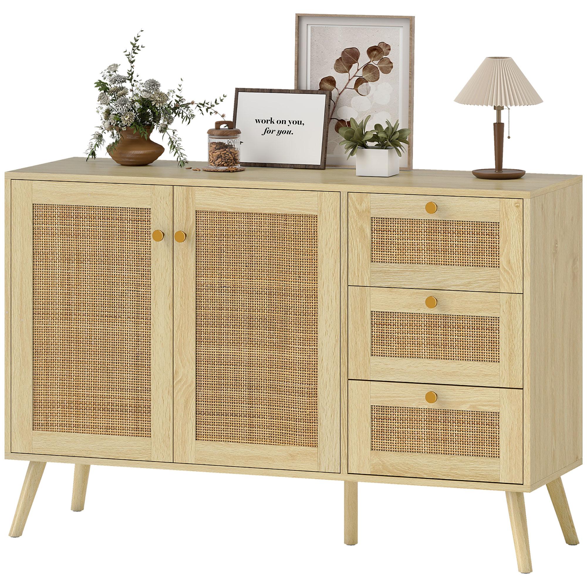 Natural Rattan Bar Cabinet with Adjustable Shelf, 47.2"