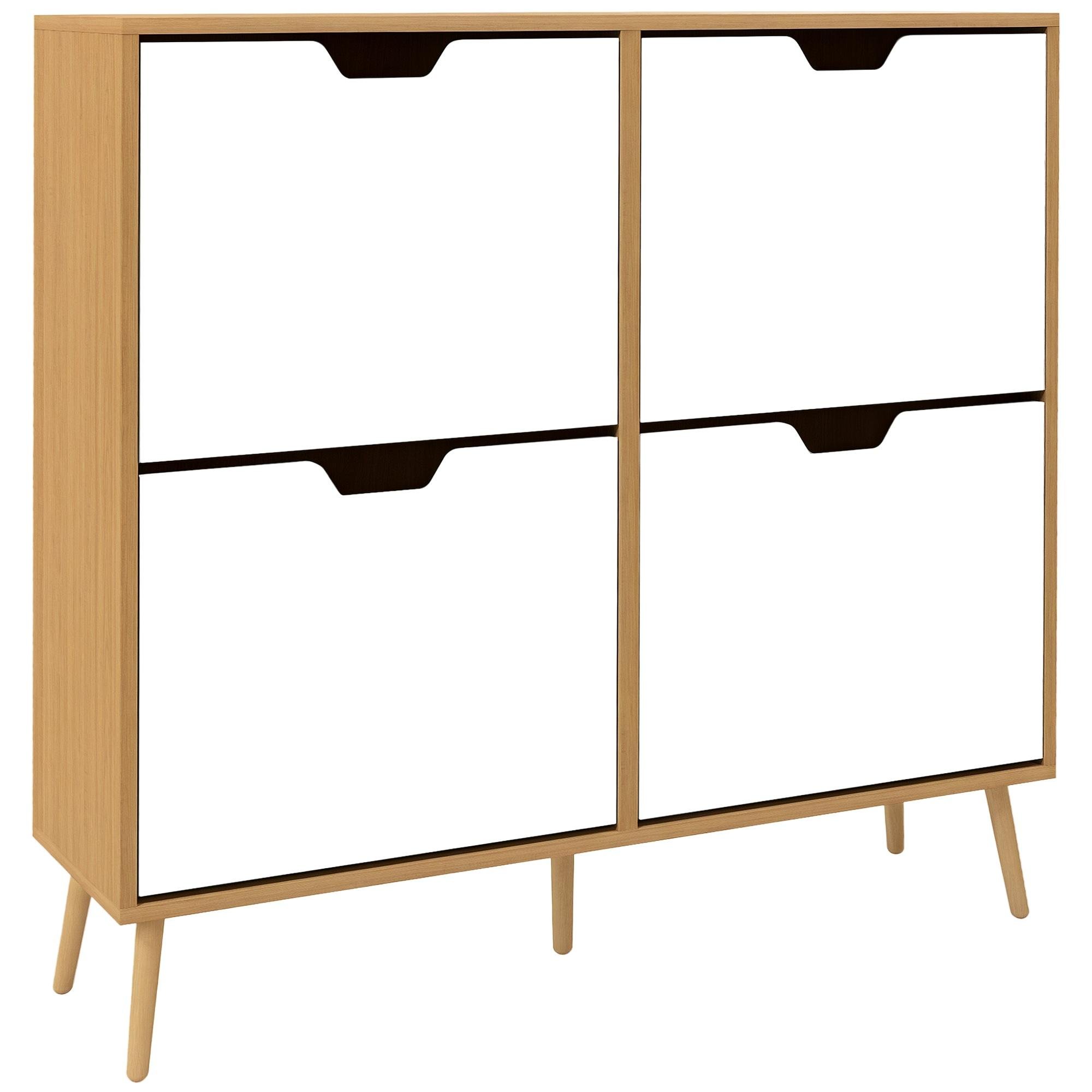 Natural 16 Pair Shoe Cabinet with Four Flip Drawers