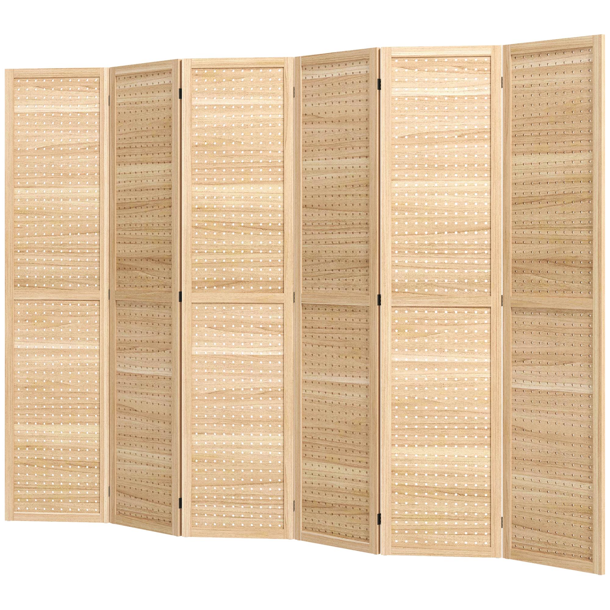 Natural Six Panel Pegboard Divider, 6-Panel Folding Privacy Screen