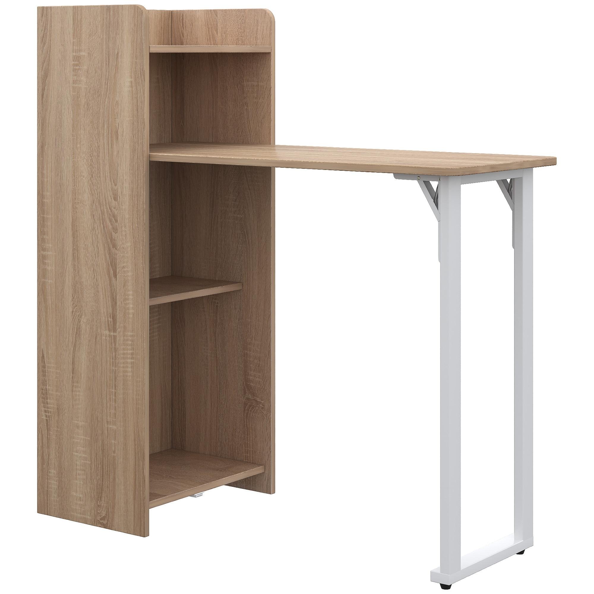Natural Storage Cabinet Table with Folding Drop Leaf