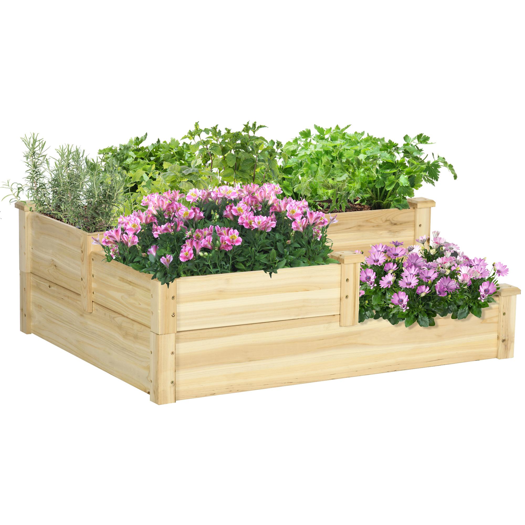 Natural Fir Stair Step Planter, Three-Tier 42.5 x 34.6 x 14.2 in