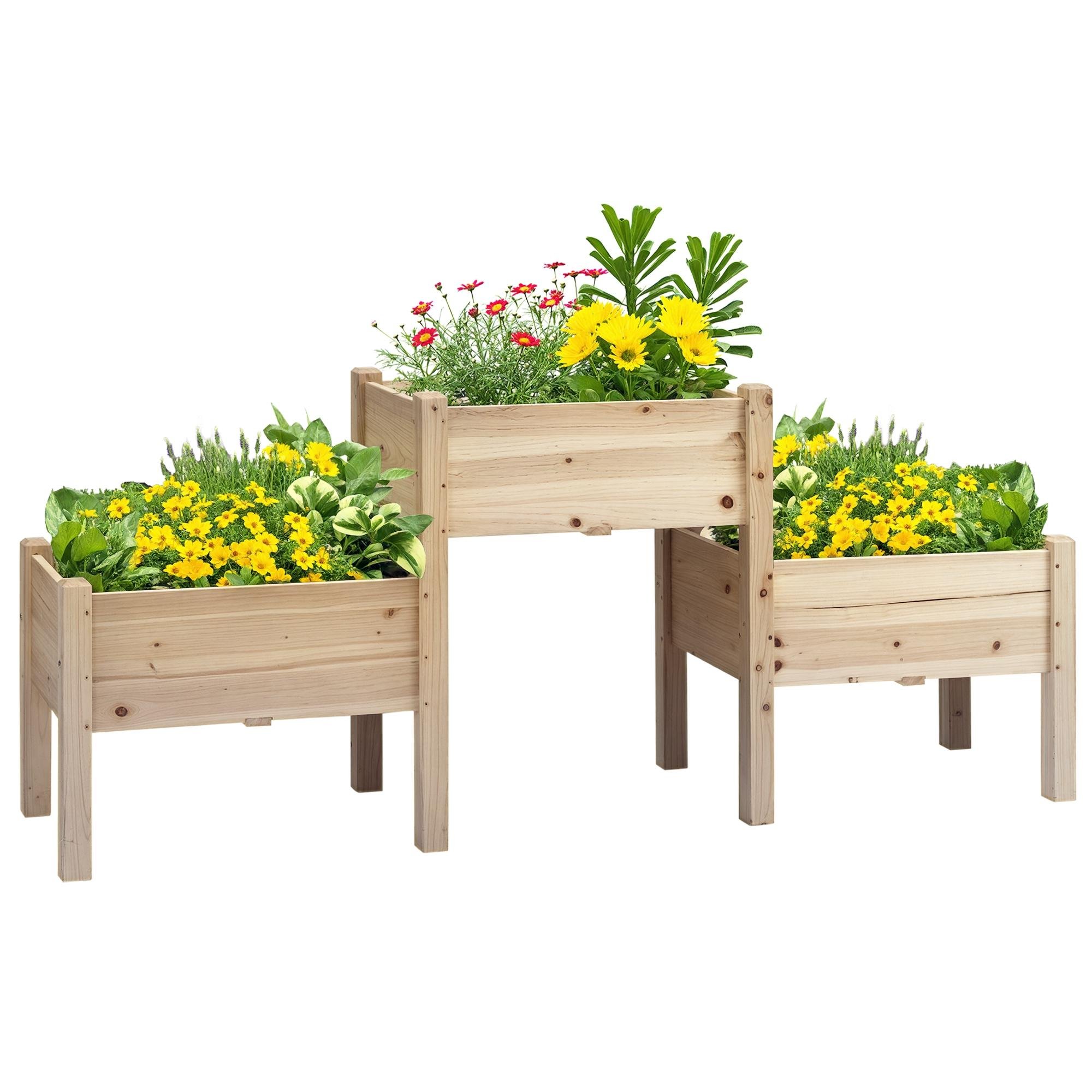 Natural Fir Three Tier Bed, 72.4 in Raised Garden Planter