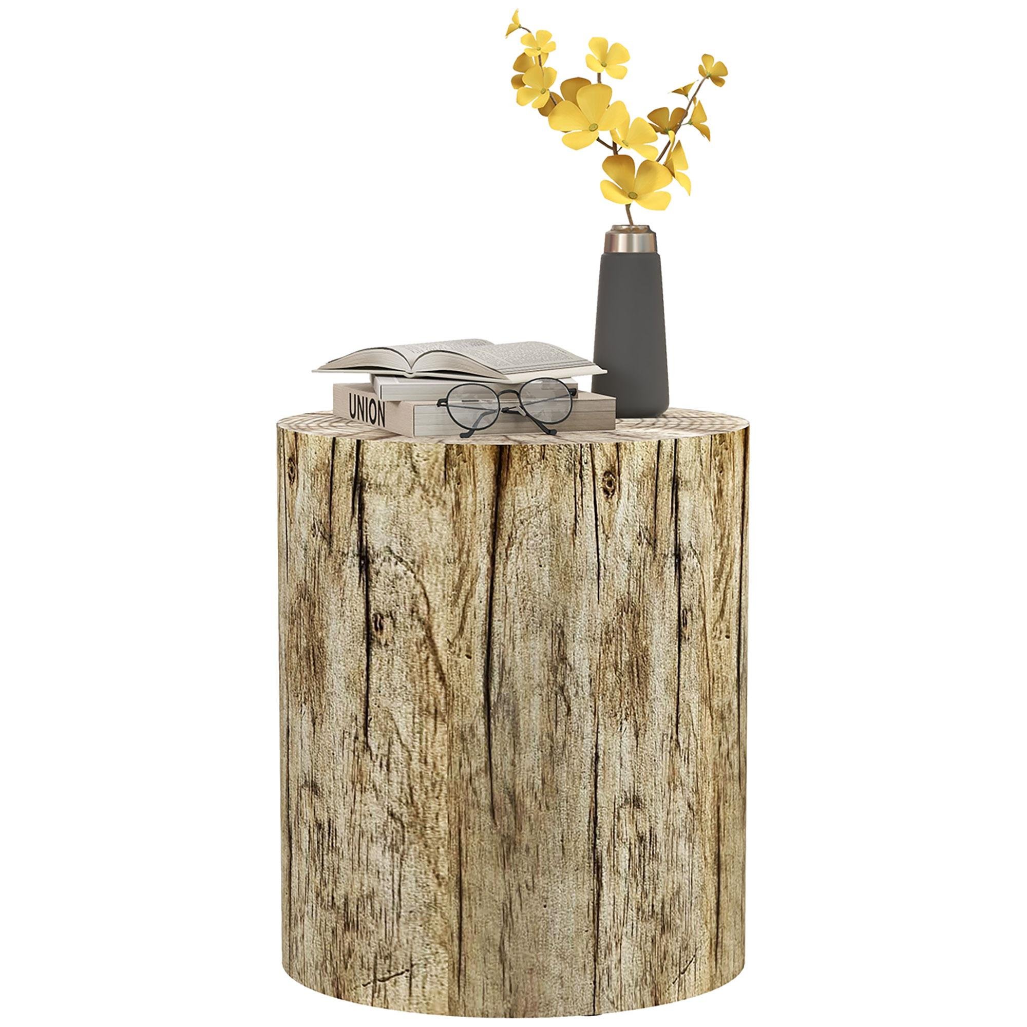 Natural Tree Stump Side Table with Wood Grain, 17 in