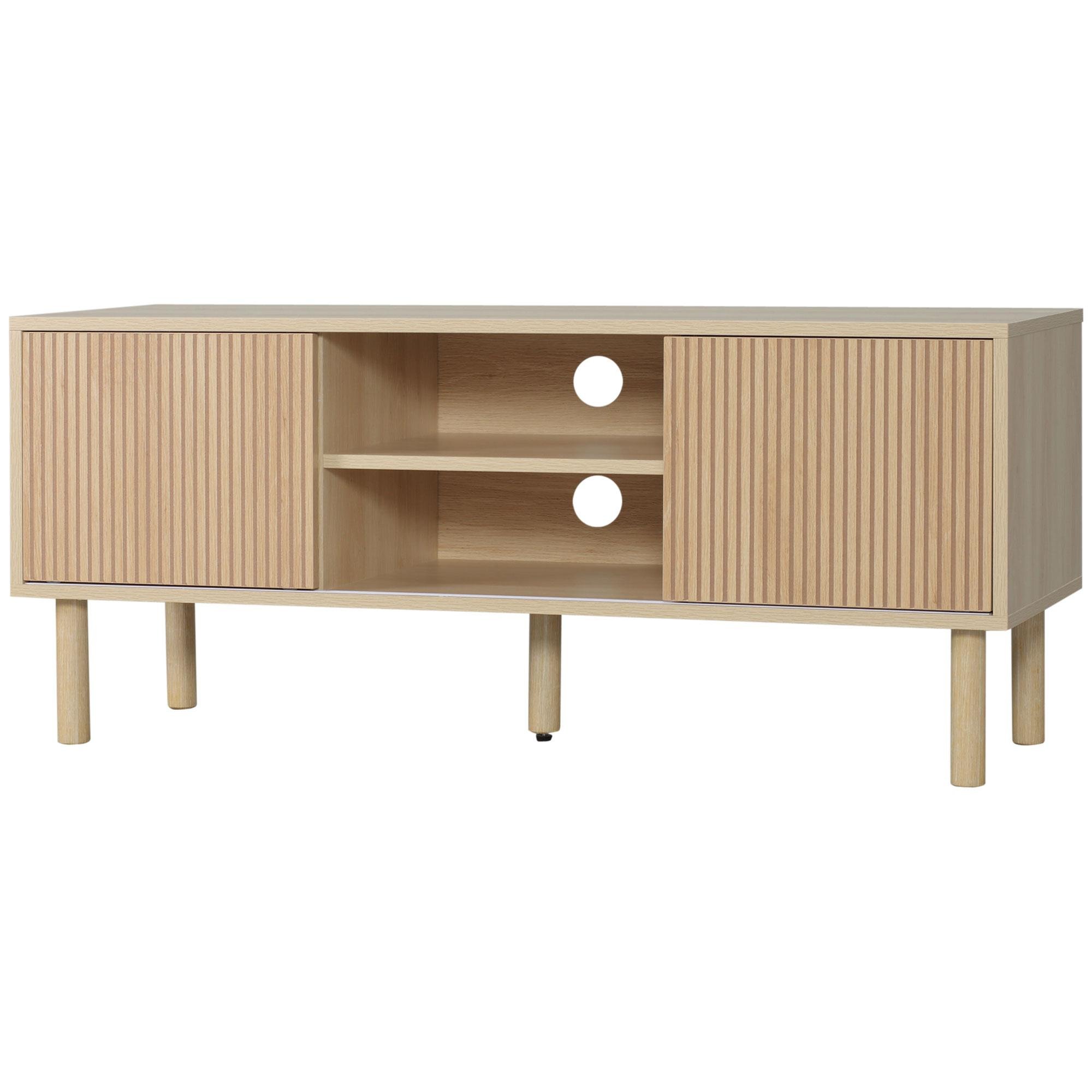 Natural 50 inch TV stand with storage shelves