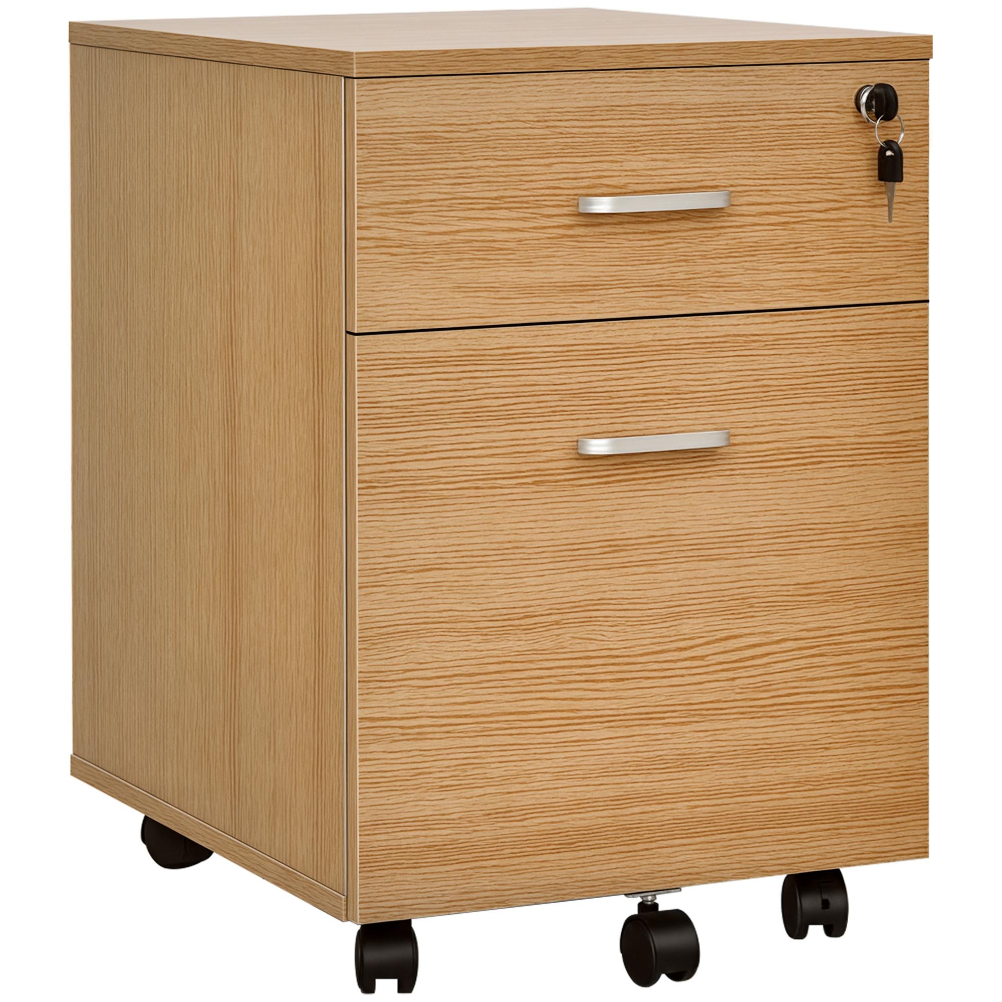 Natural 2 Drawer File Cabinet with Lock and Wheels