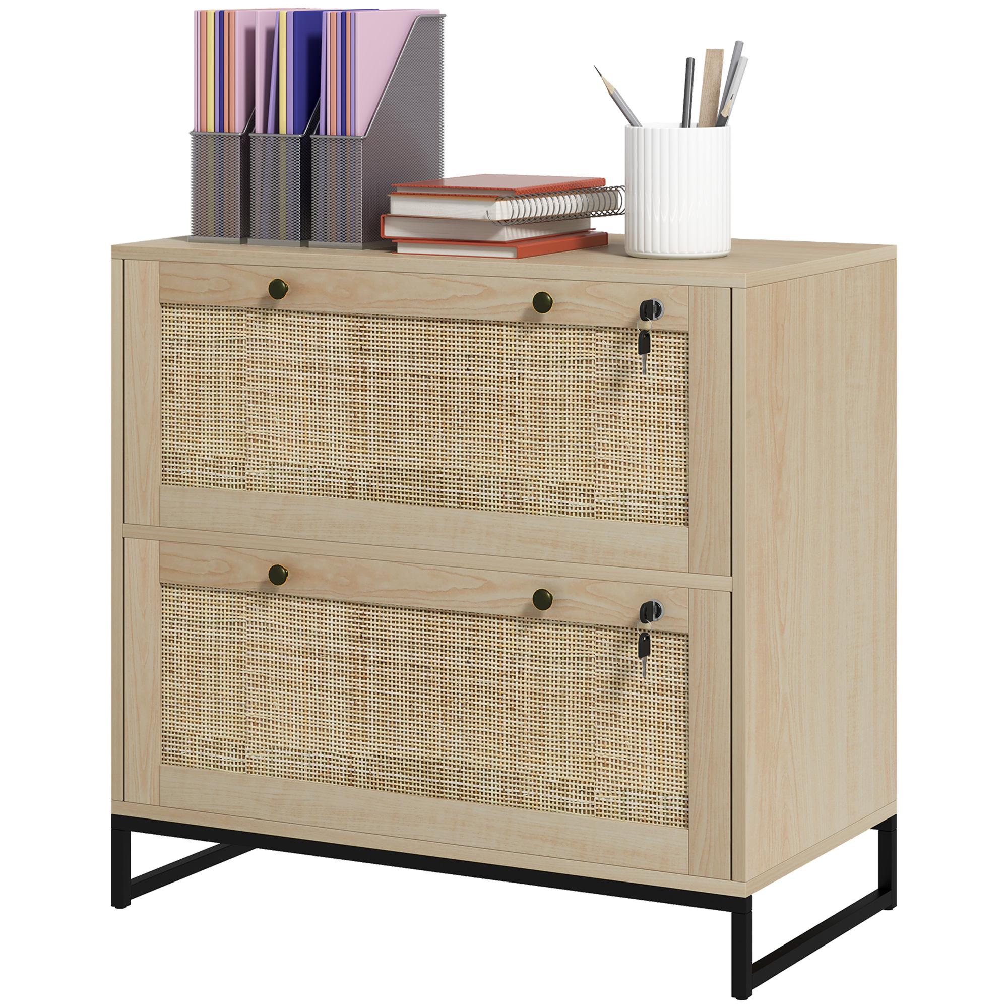 Natural Rattan 2 Drawer Cabinet with Adjustable File Bars
