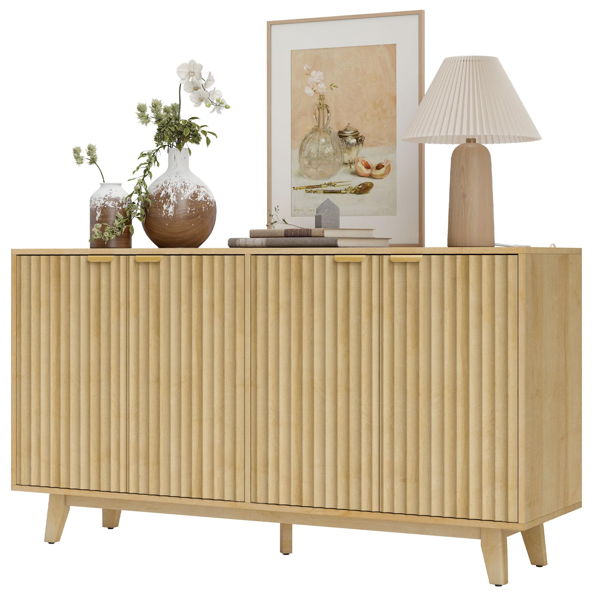 Natural Wave Fluted Sideboard with Adjustable Shelves