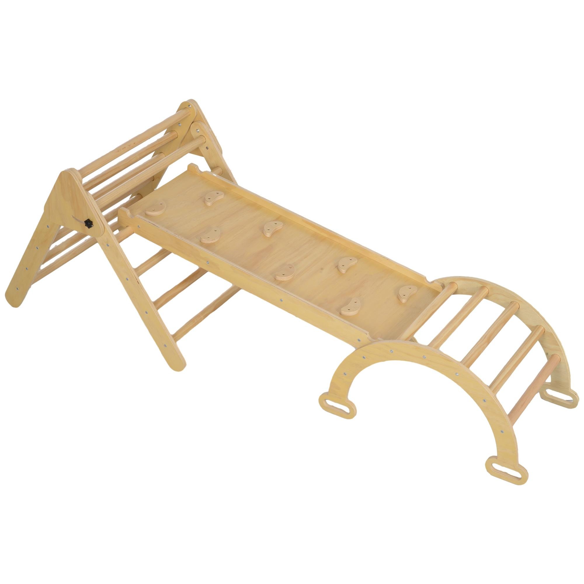 Natural Pinewood Pikler Set, Foldable 5-in-1 Toddler Climber
