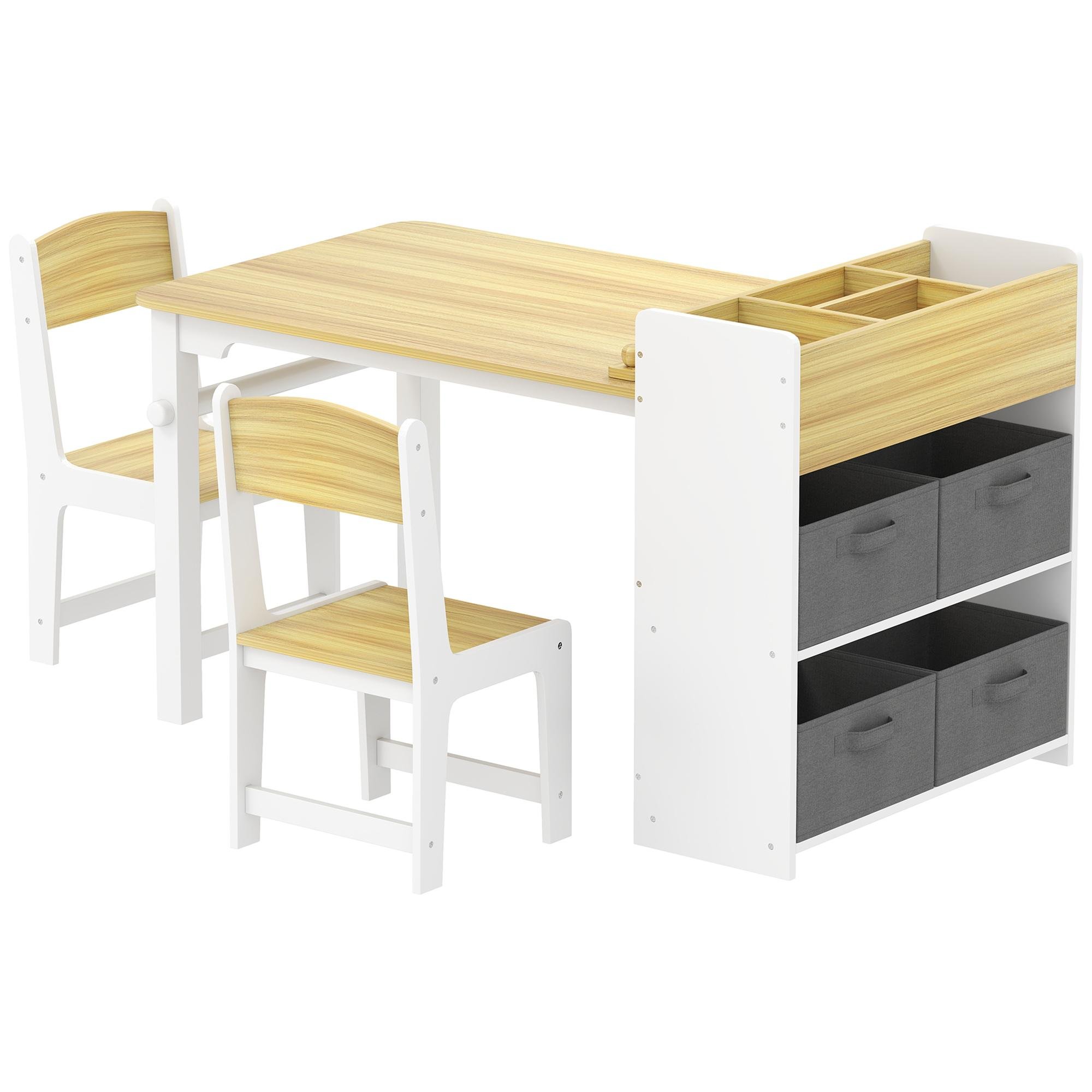 Natural Wood Art Table Set with Storage for Kids