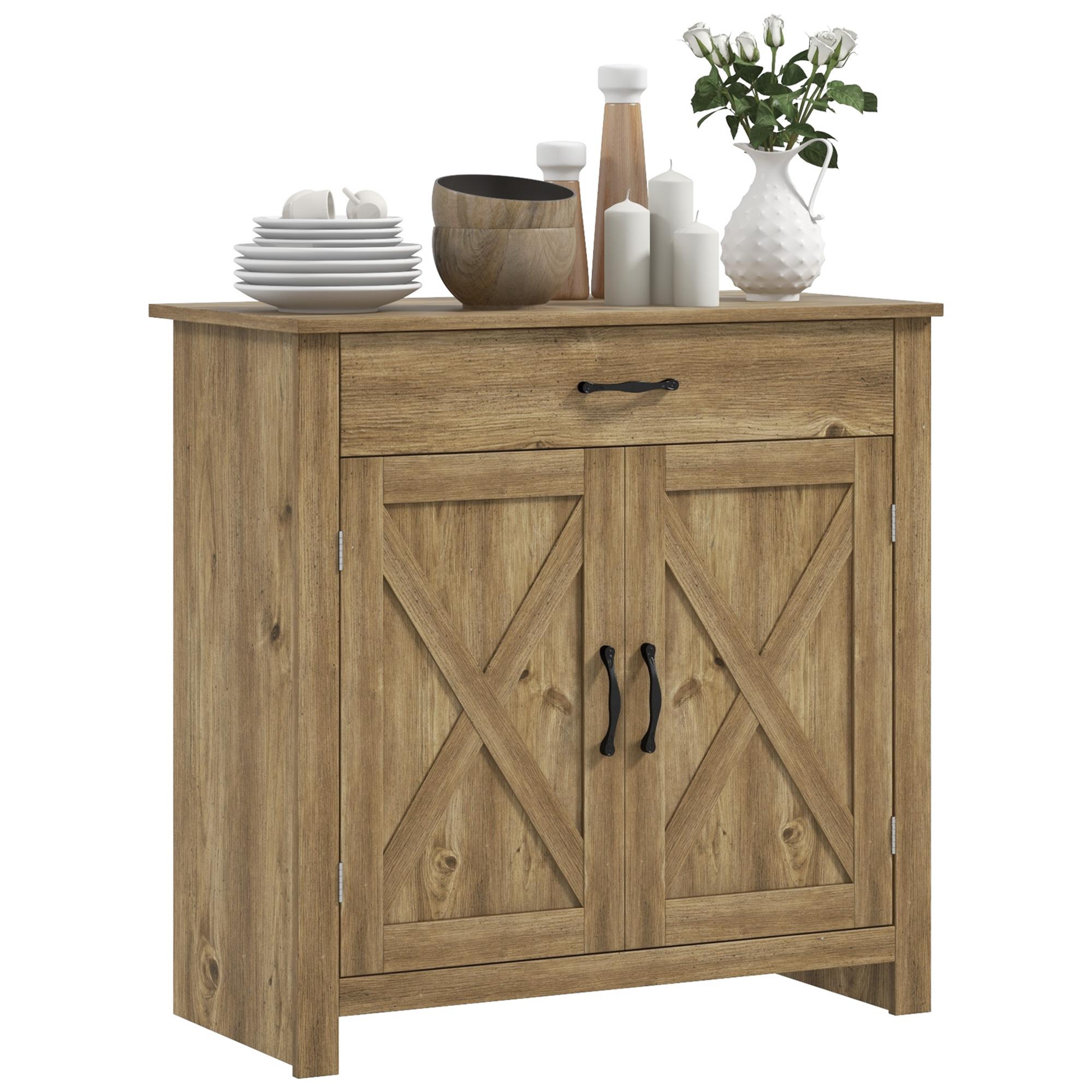 Natural Wood Barn Door Cabinet with Adjustable Shelf