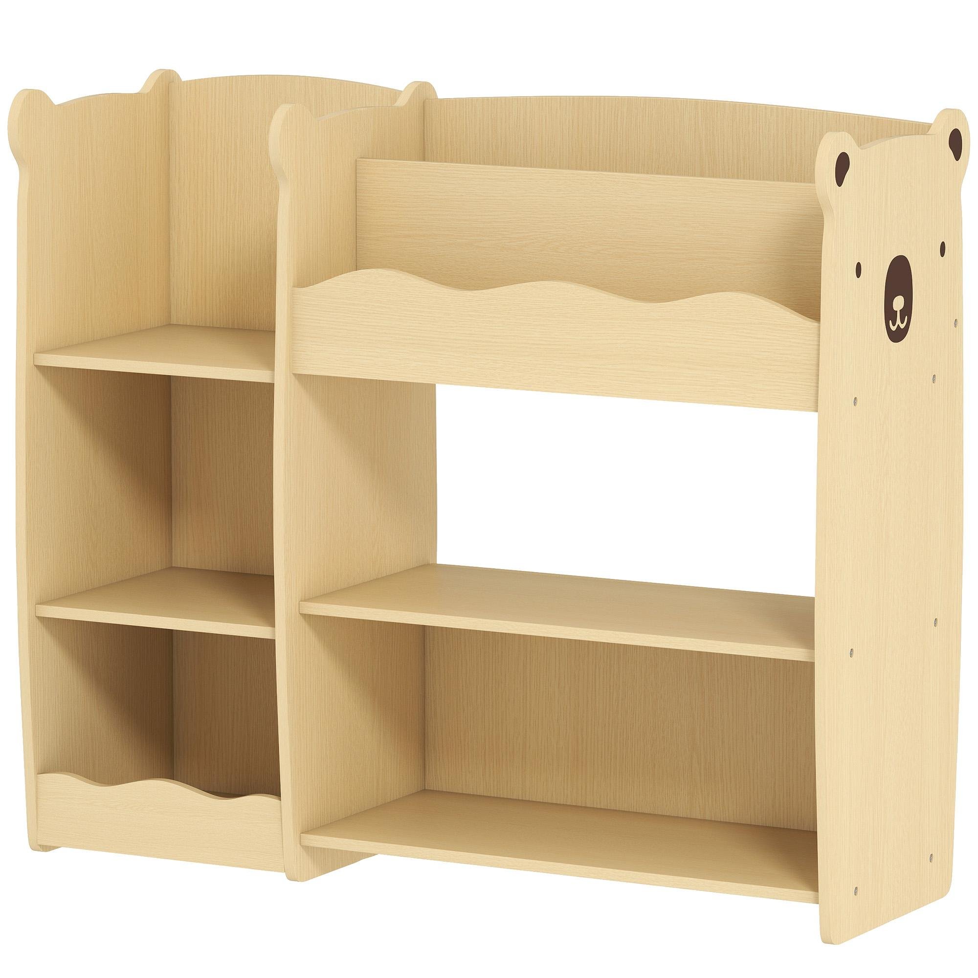 Natural Wood Bear Toy Organizer with Open Book Display