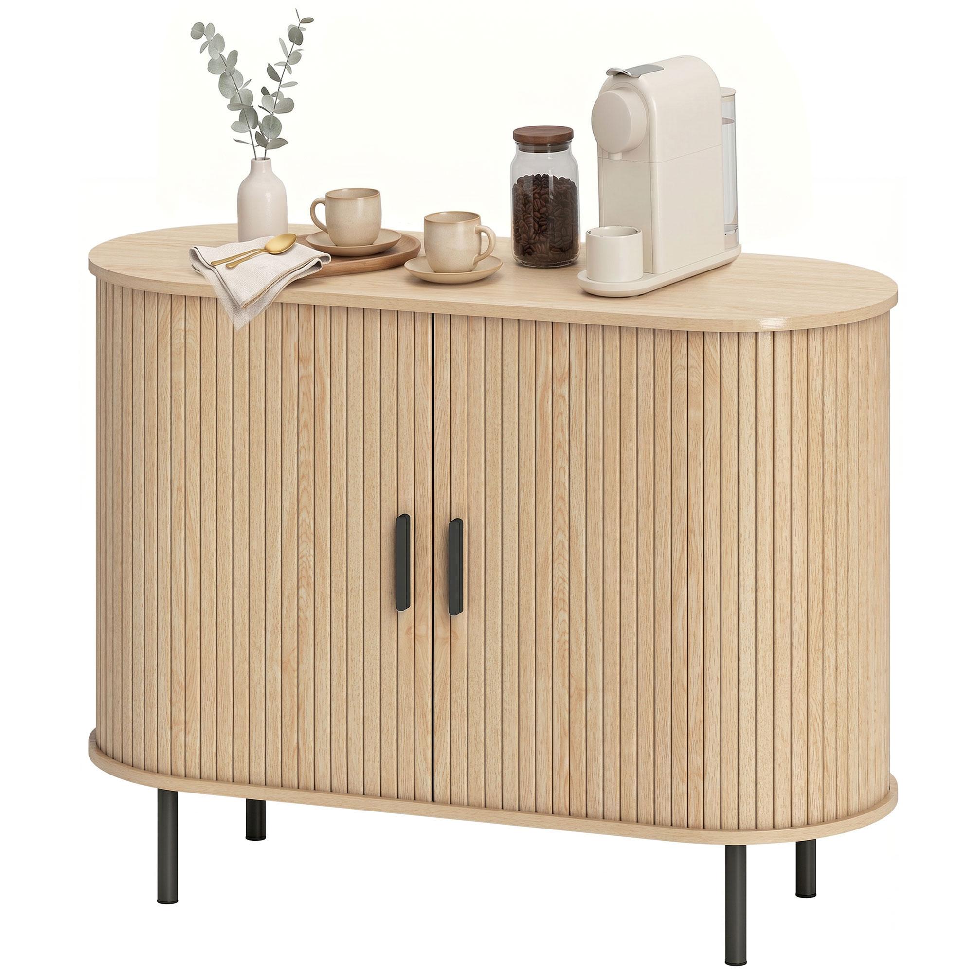 Natural Wood Arc Buffet Cabinet with Curved Tambour Doors