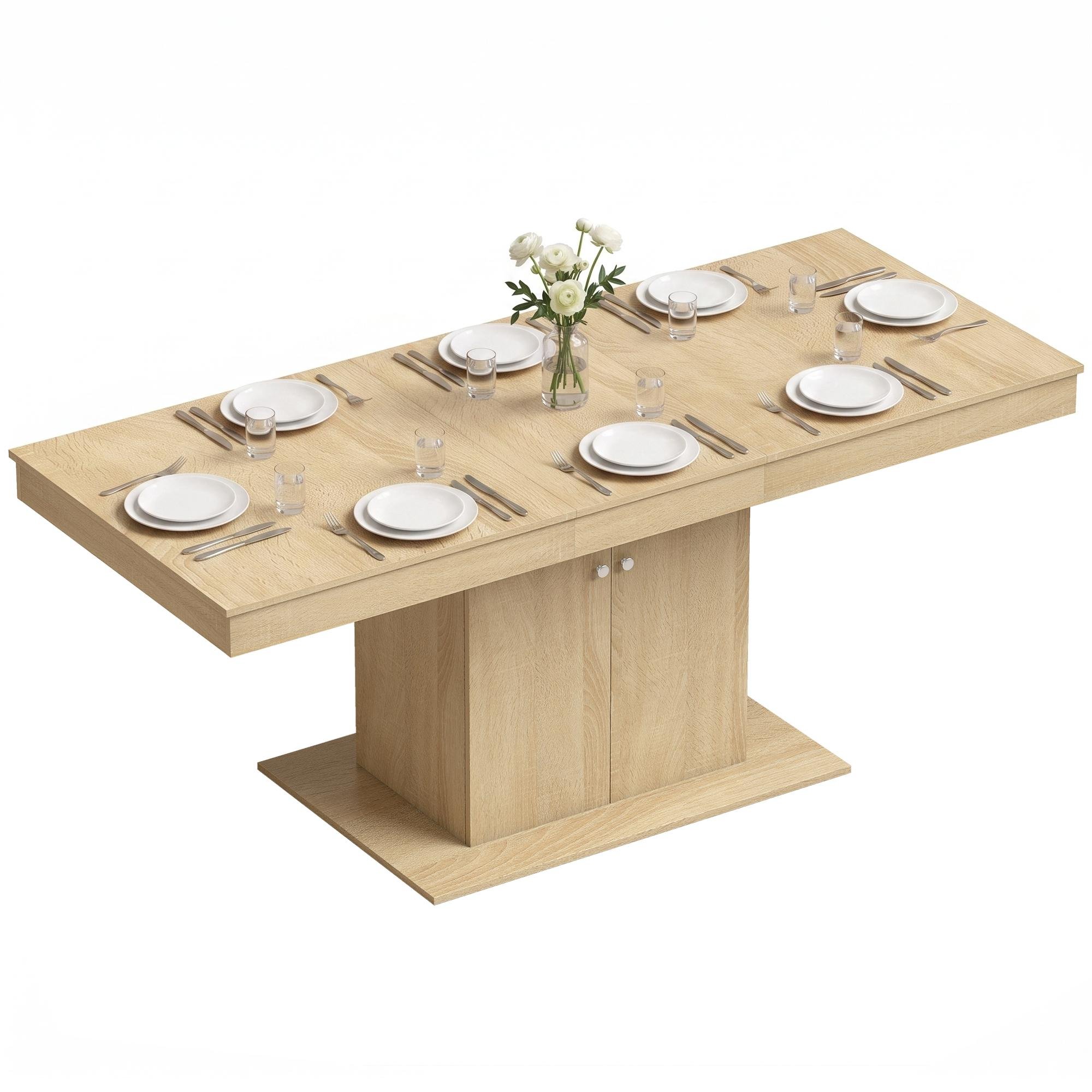 Natural Wood Cabinet Dining Table, Extendable 6-8 Seat