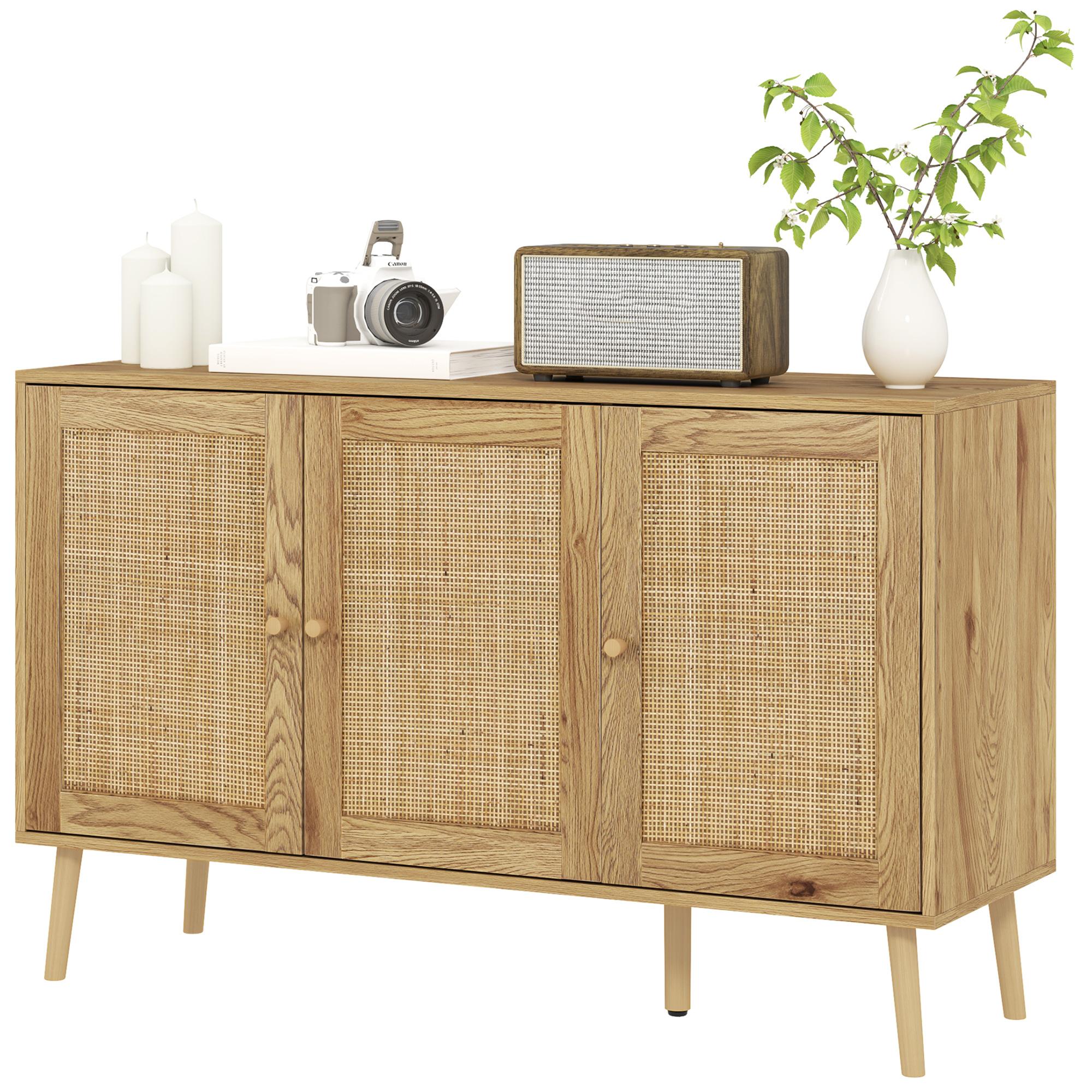 Natural Rattan Door Sideboard with Adjustable Shelves, 47.2 in