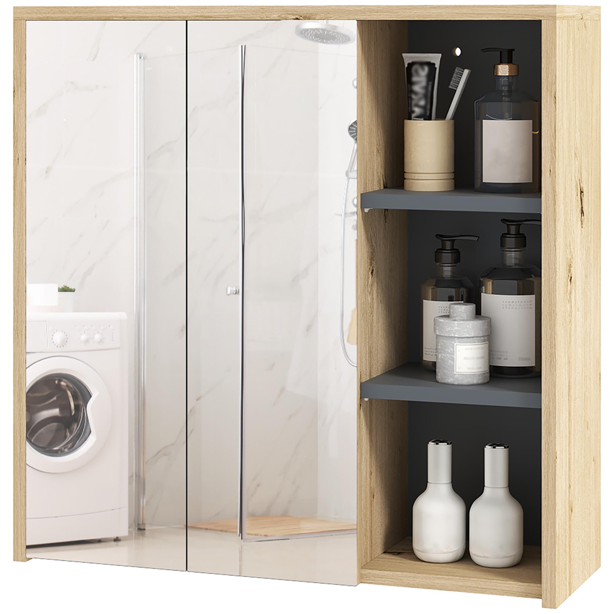 Natural Wood Finish Medicine Cabinet with Mirror, 60 cm