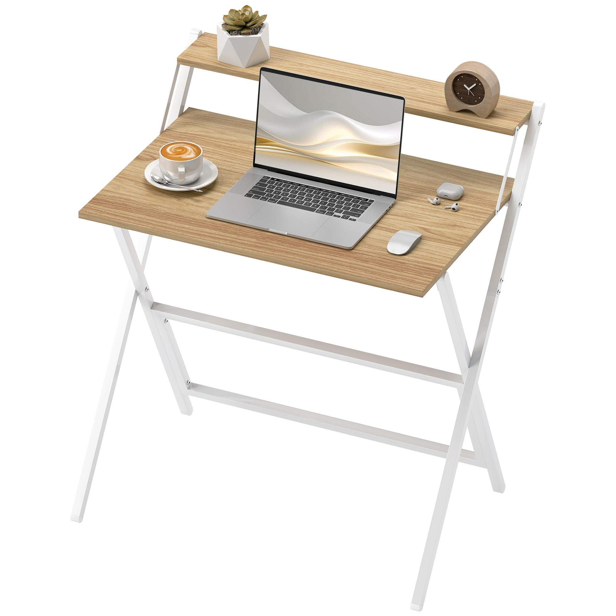 32.1-Inch Folding Desk with Monitor Shelf for Small Spaces