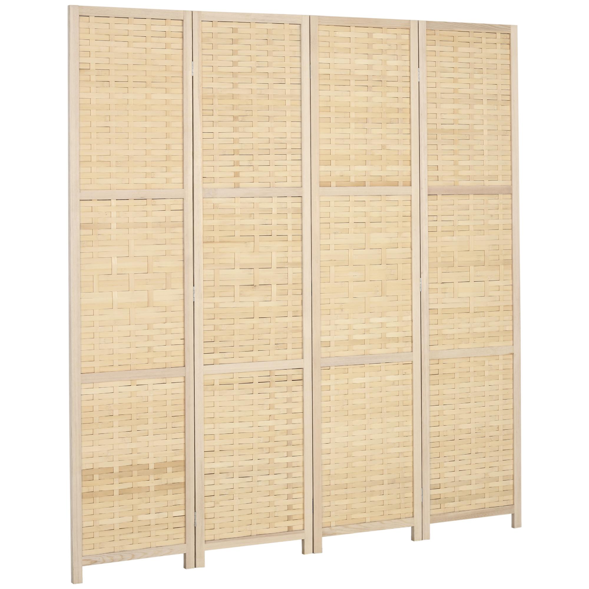 Natural Bamboo 4 Panel Divider, Folding Privacy Screen