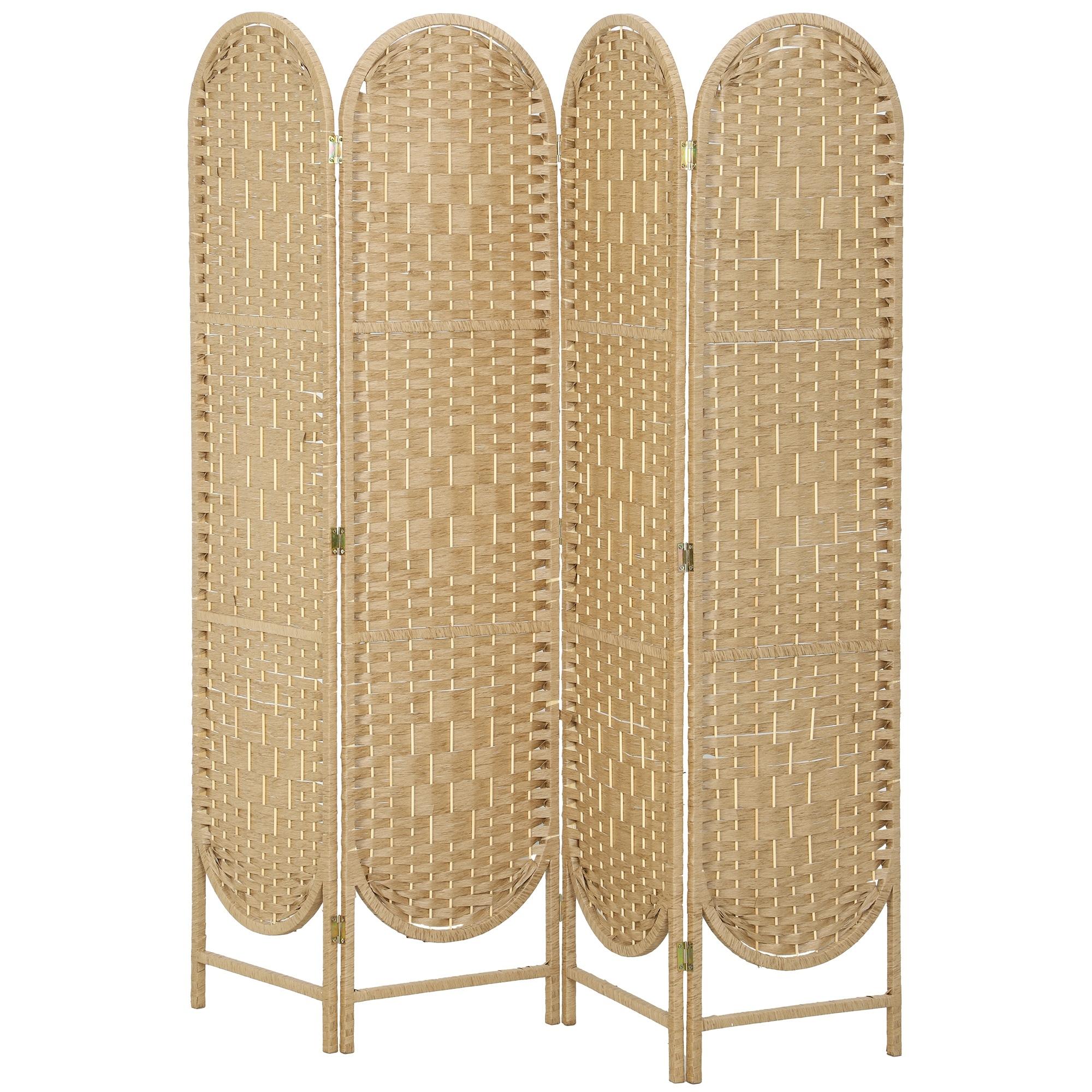 Natural Wood 4 Panel Divider with Arched Top