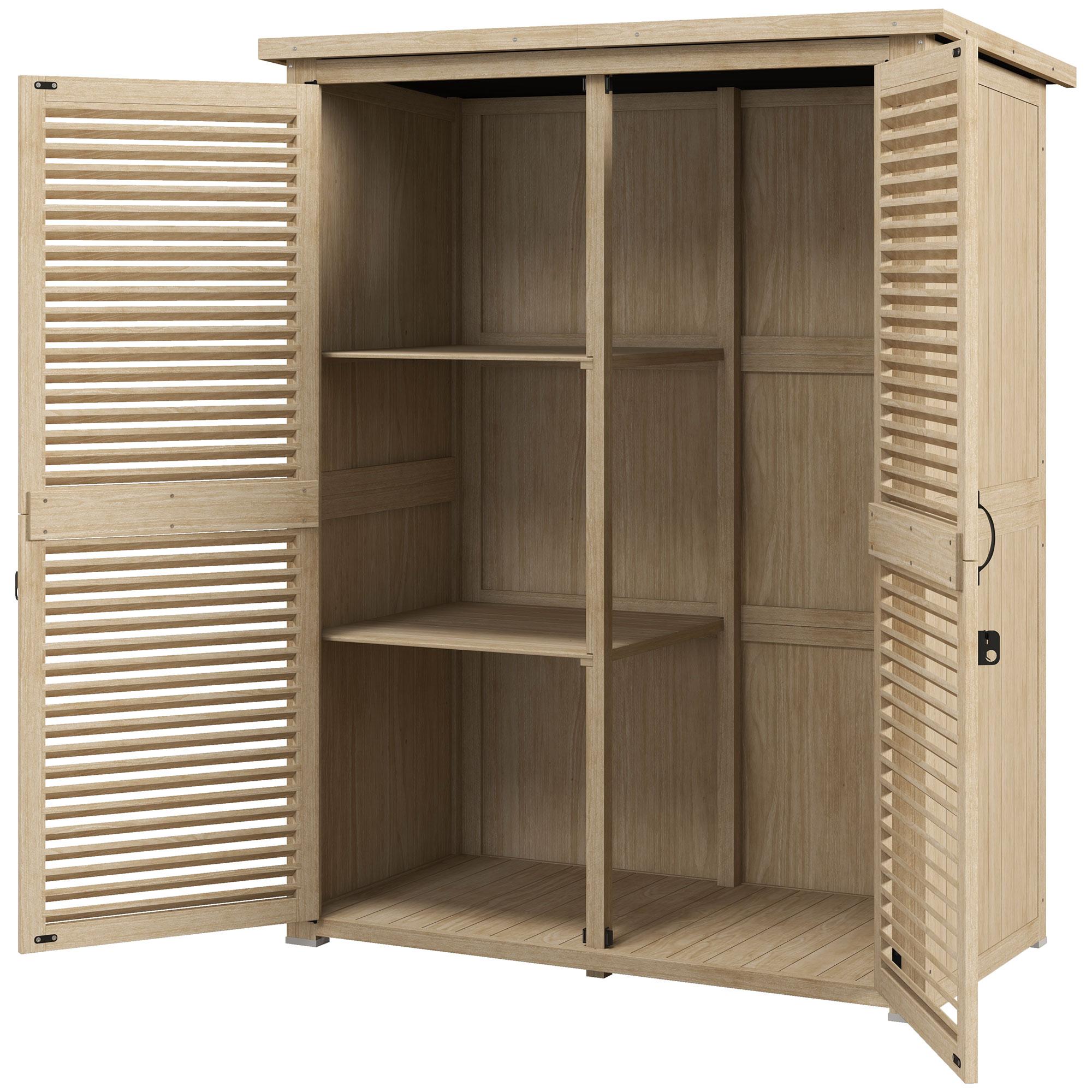Natural Wood Lean-To Shed with Shelves, 50 x 26 x 66 in