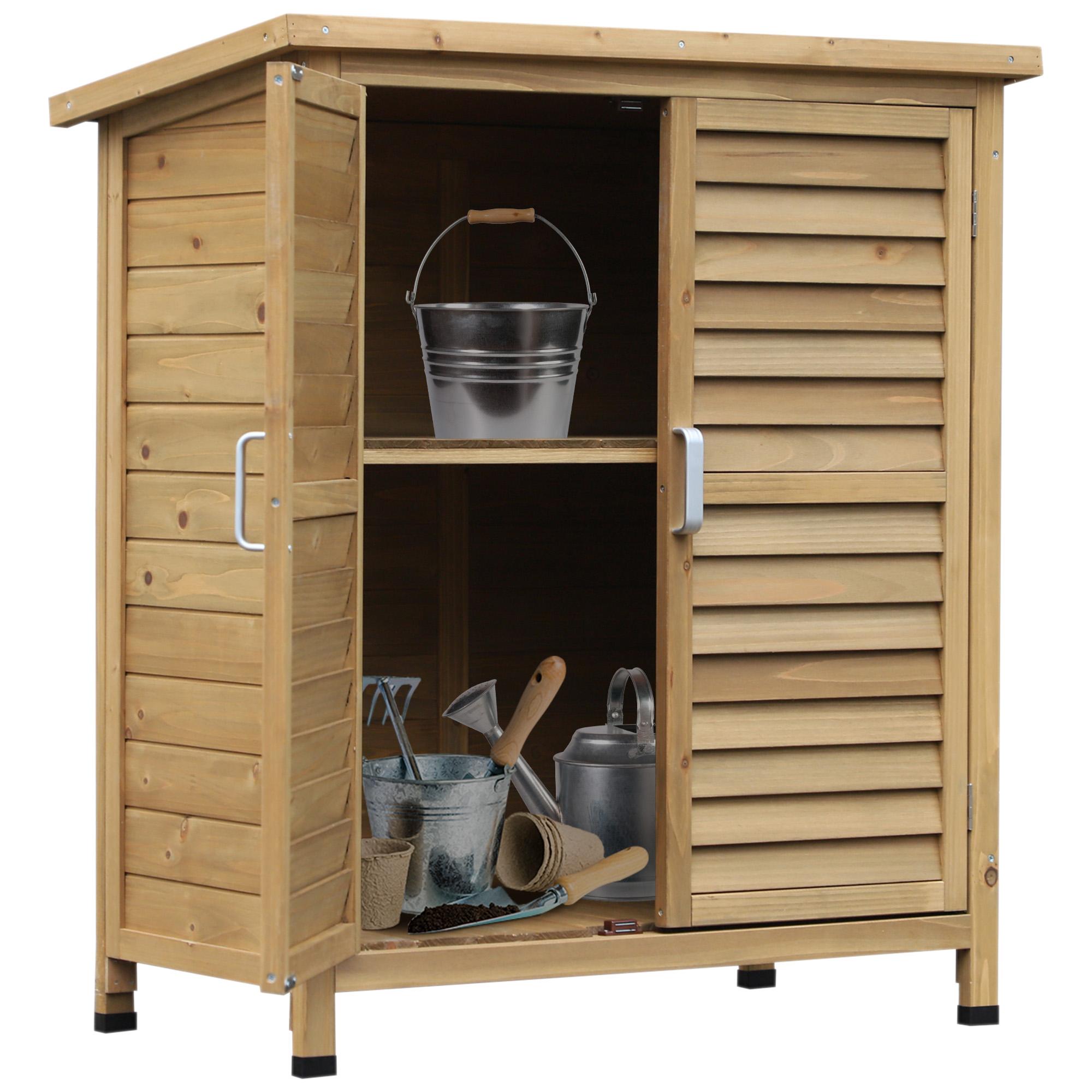 Natural Wood Garden Storage Cabinet with Two Shelves