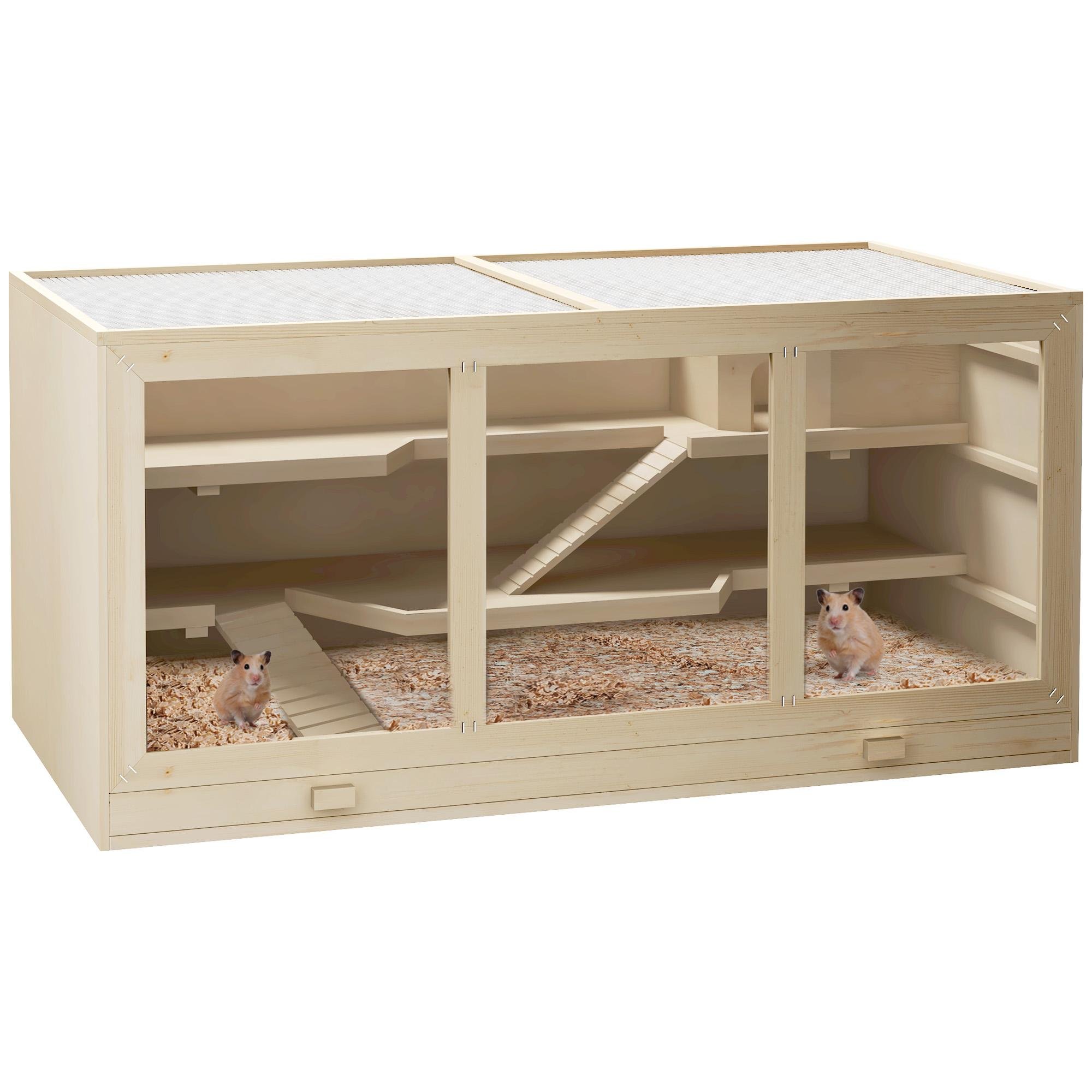 Fir hamster cage with three-storey play area, 115 cm long
