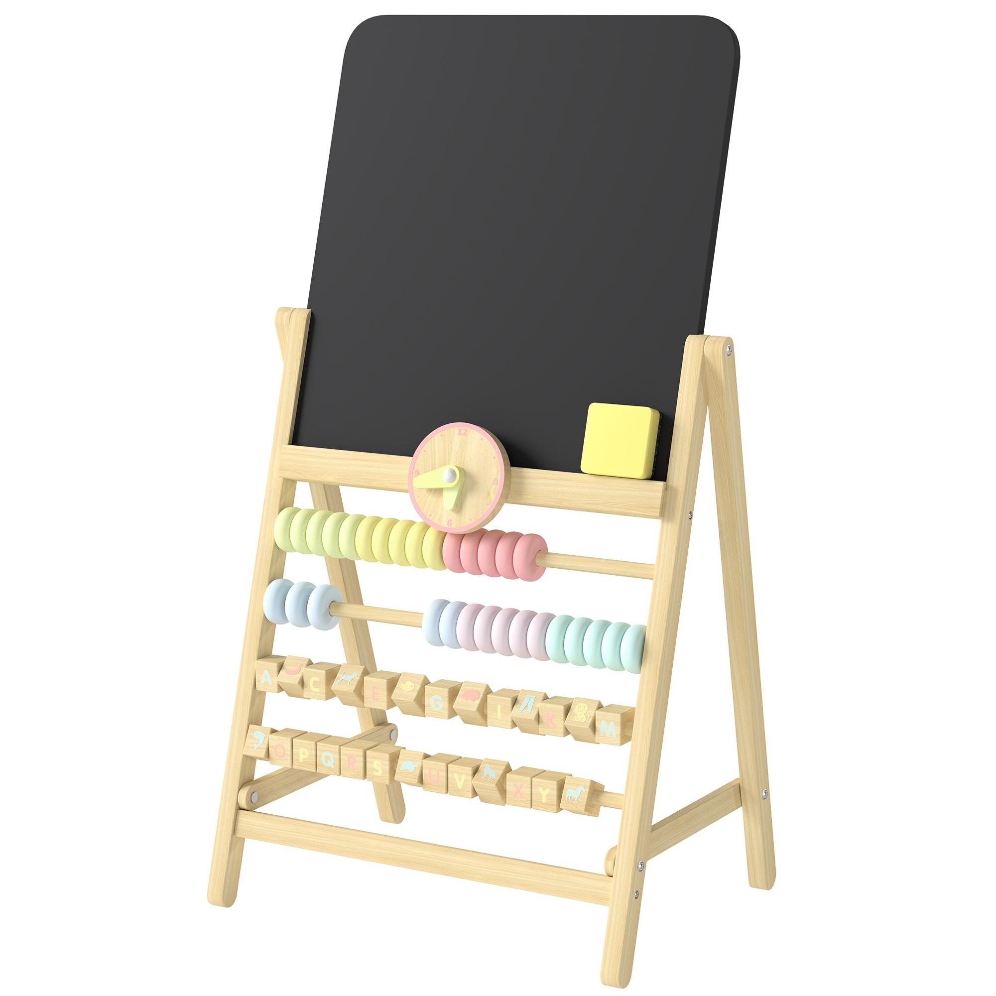 Natural Wood Kids Easel with Double Chalkboards