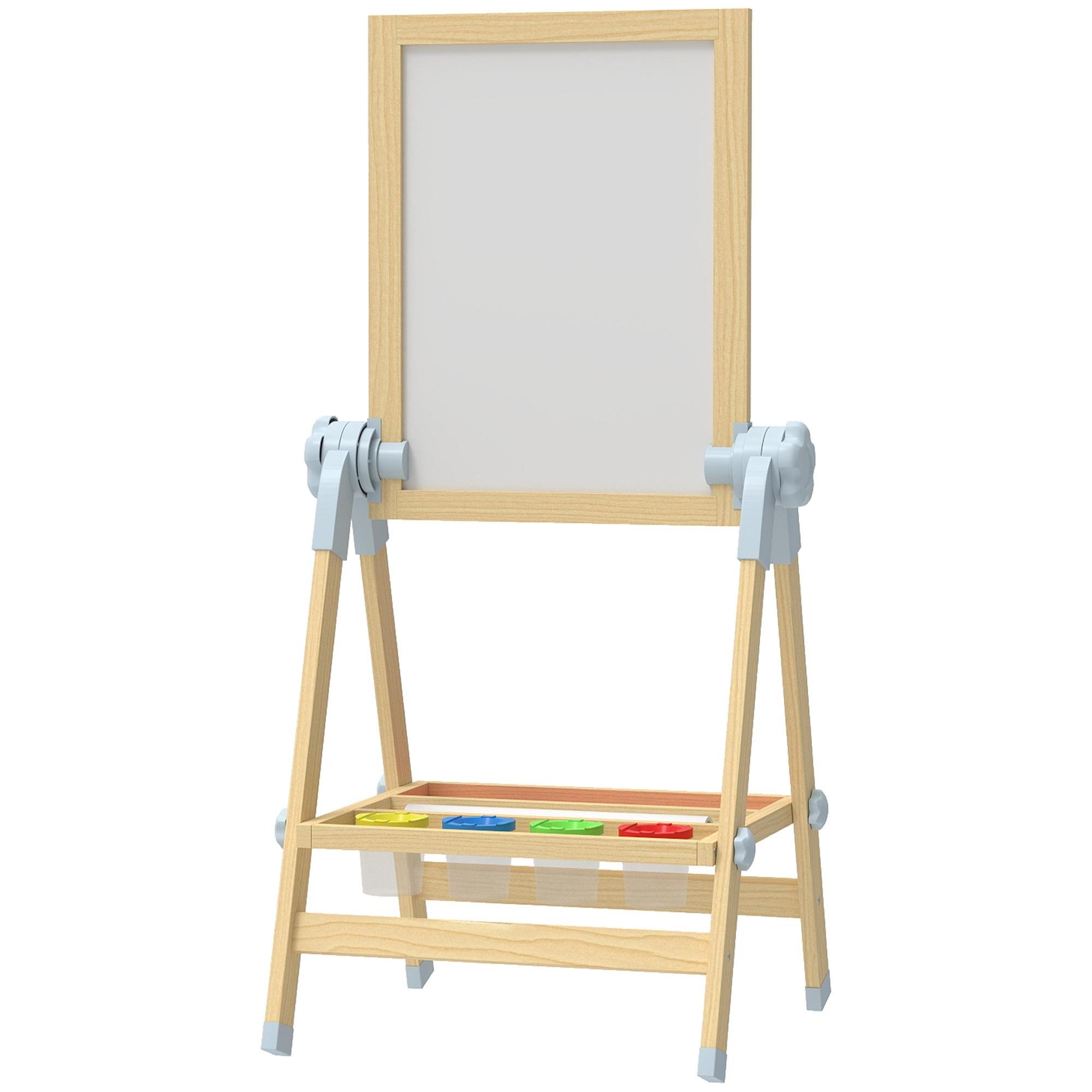 Adjustable Pine Kids Easel with Double-Sided Boards