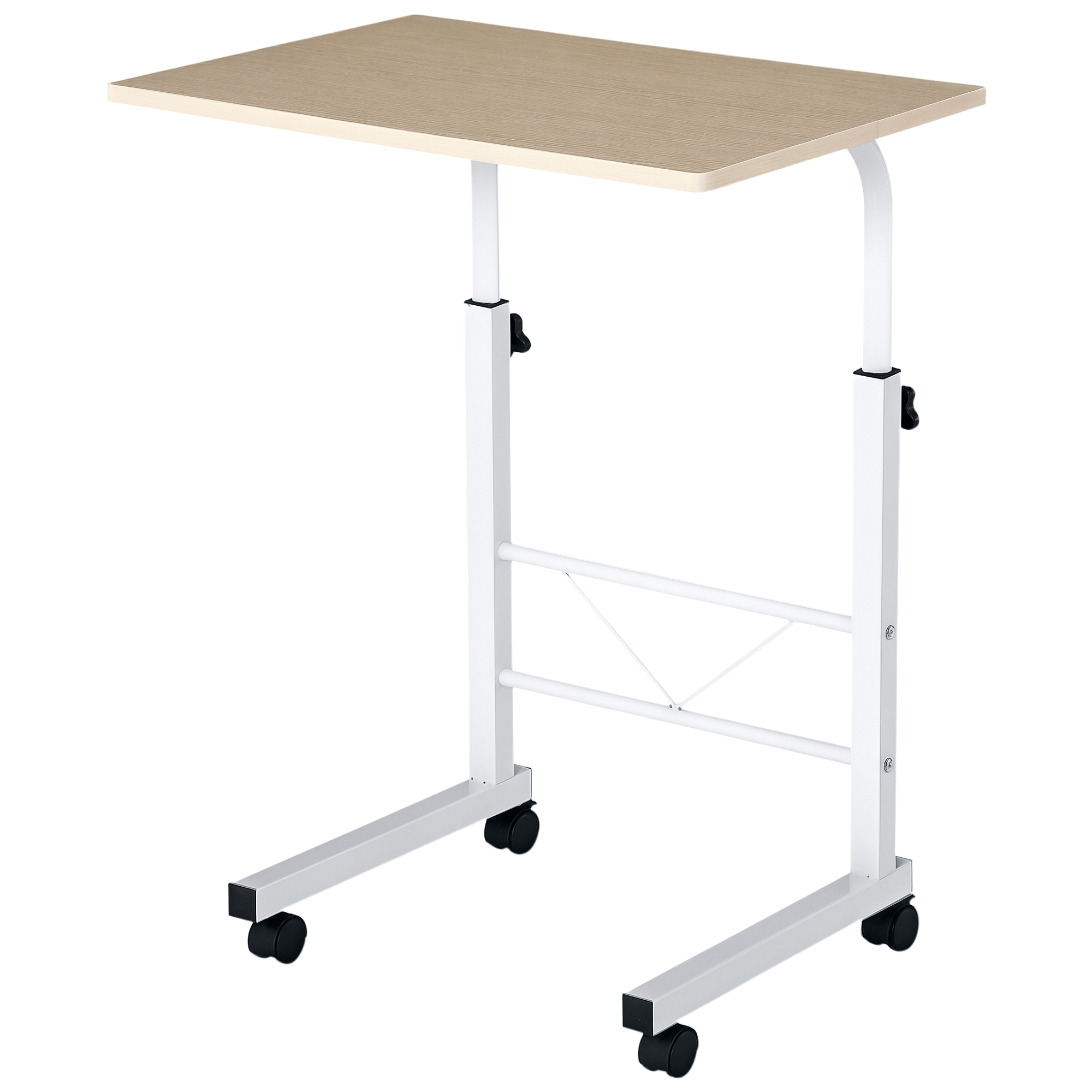 Natural Wood Mobile Desk, Adjustable Height Side Table