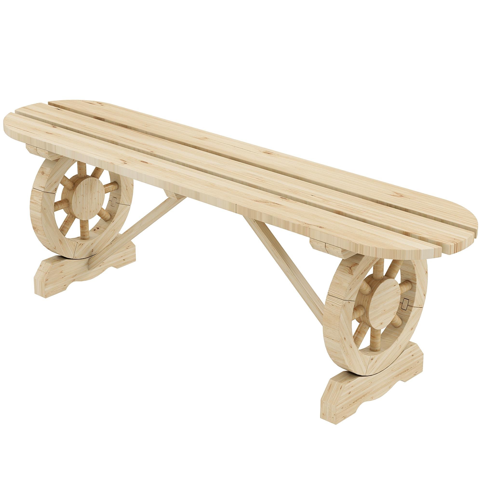 Natural Firwood Two-Seat Bench with Wagon Wheel Legs