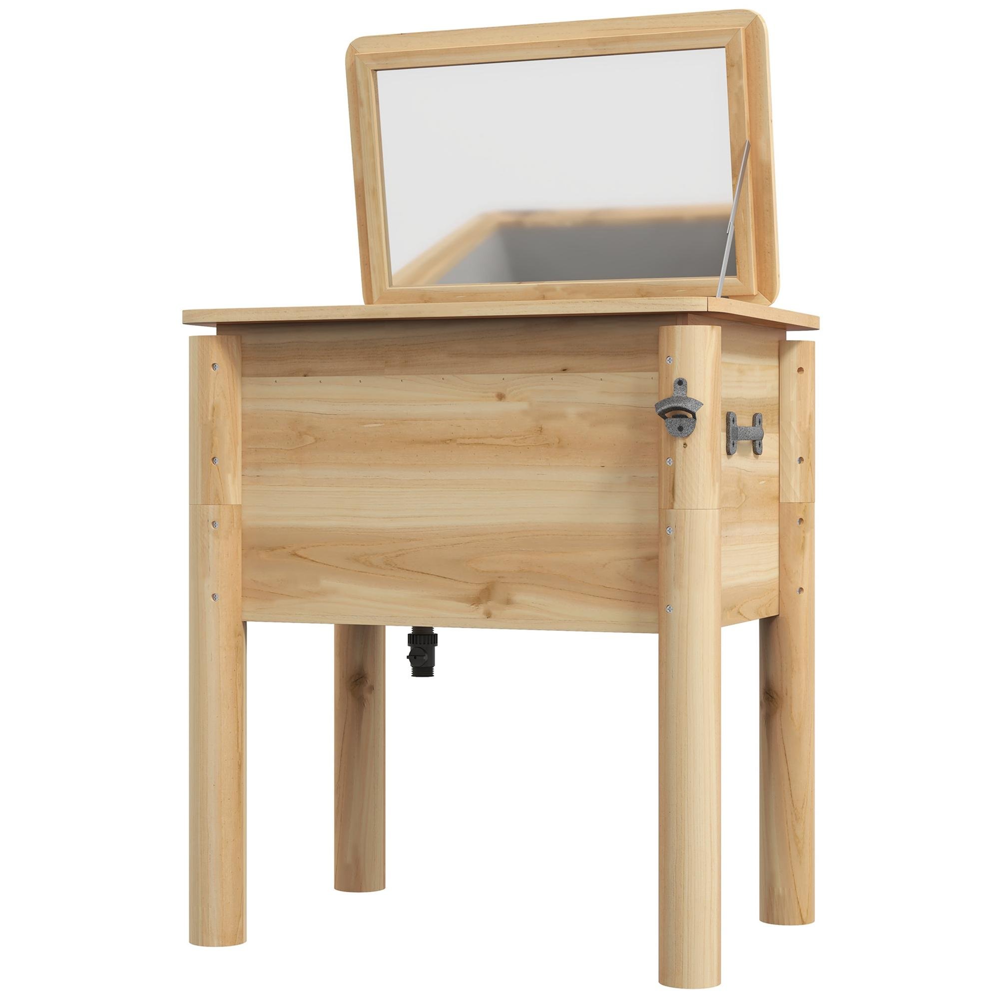 Natural Wood Patio Cooler Table, 54-Qt Outdoor Drink Cooler