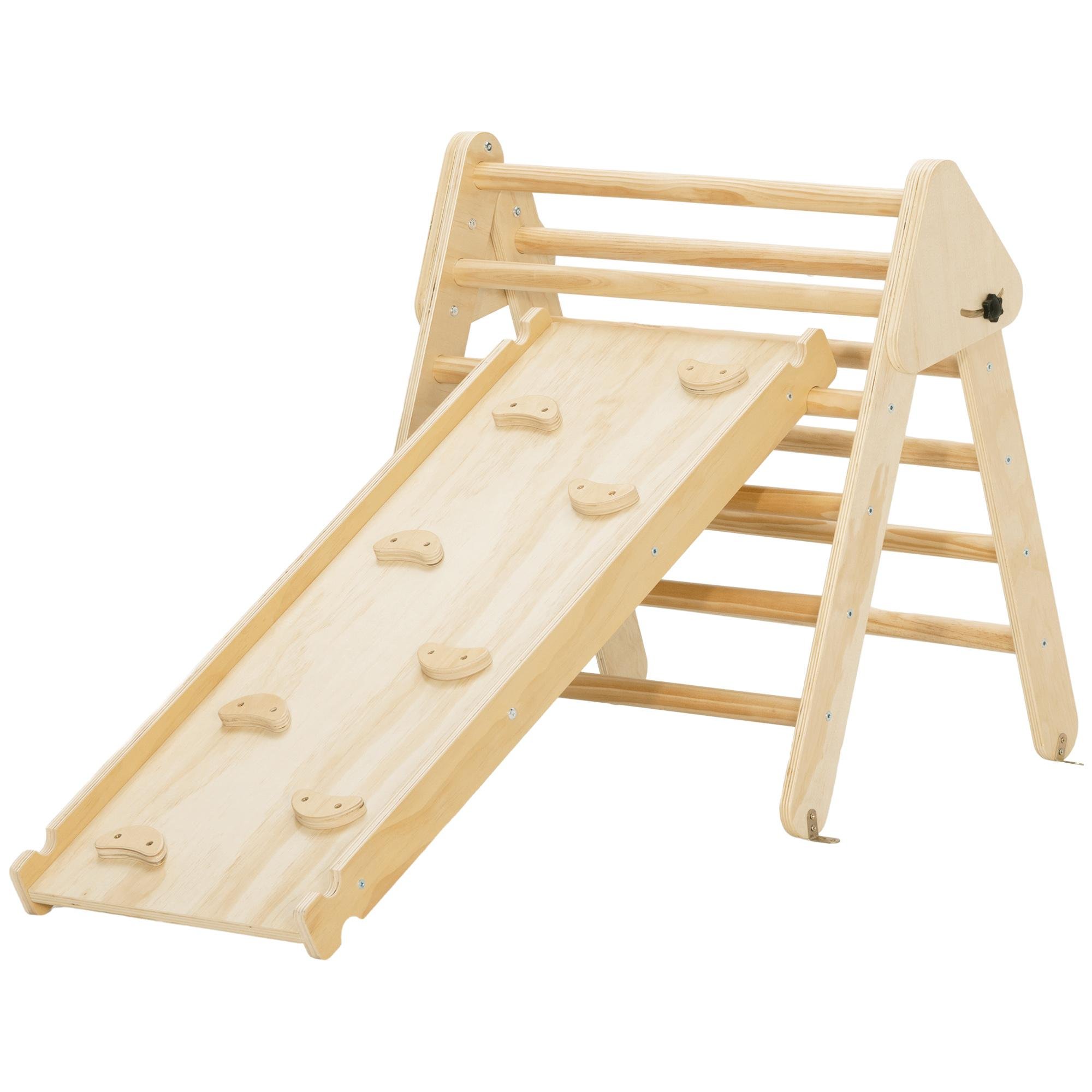 Natural Wood Pikler Climber with Adjustable Ramp for Toddlers