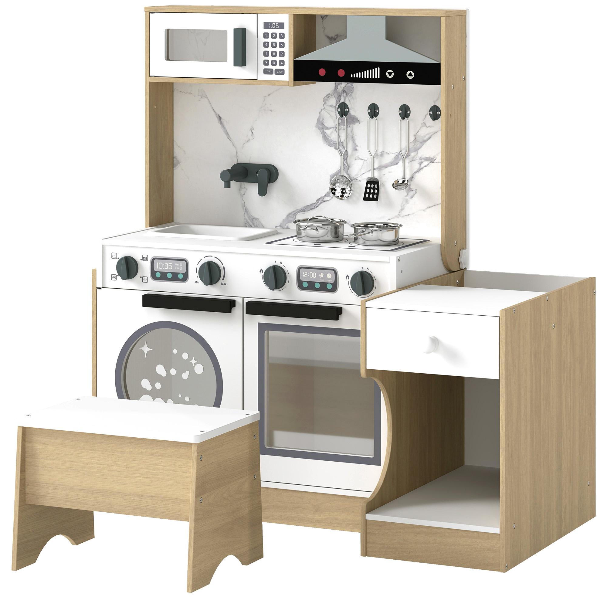 Natural Wood Convertible Play Kitchen, 2-in-1 Table Set