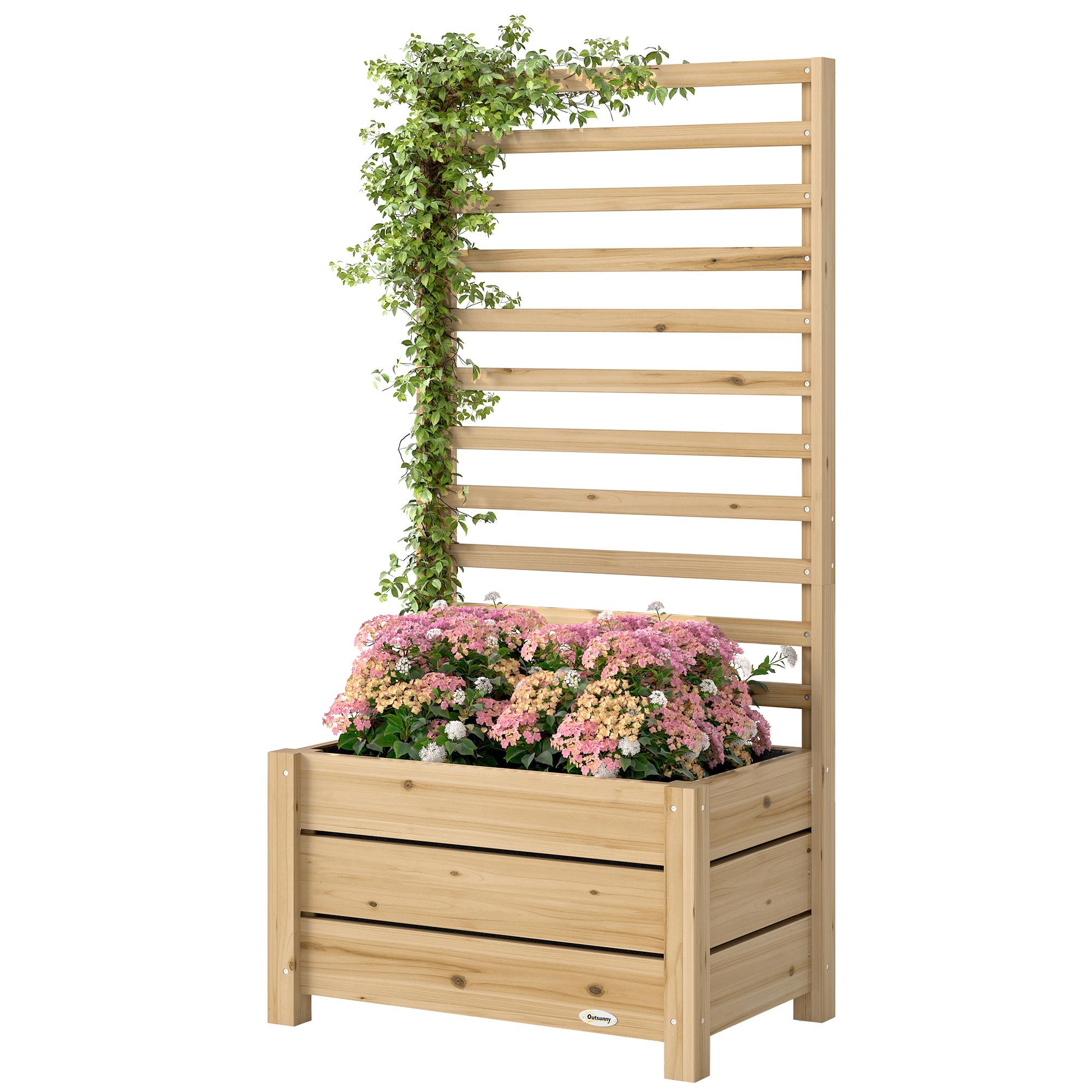 Natural Wood Trellis Planter with Slatted Support