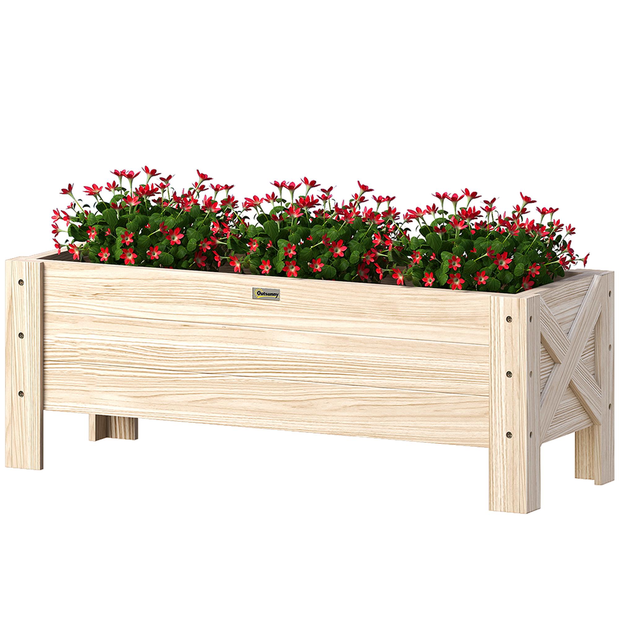 Natural Wood Raised Bed with Drainage Holes, 3.3 x 1.2 ft