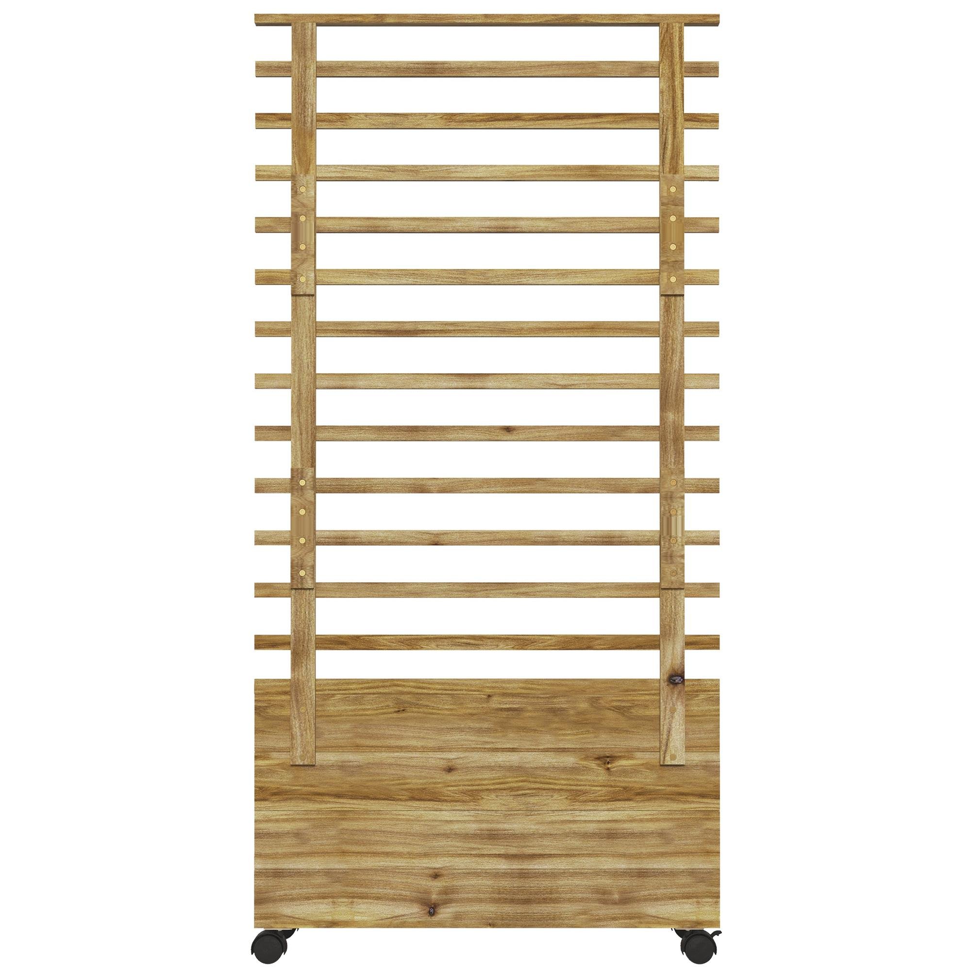 Natural Wood Mobile Trellis Planter with Wheels, 29.9 in