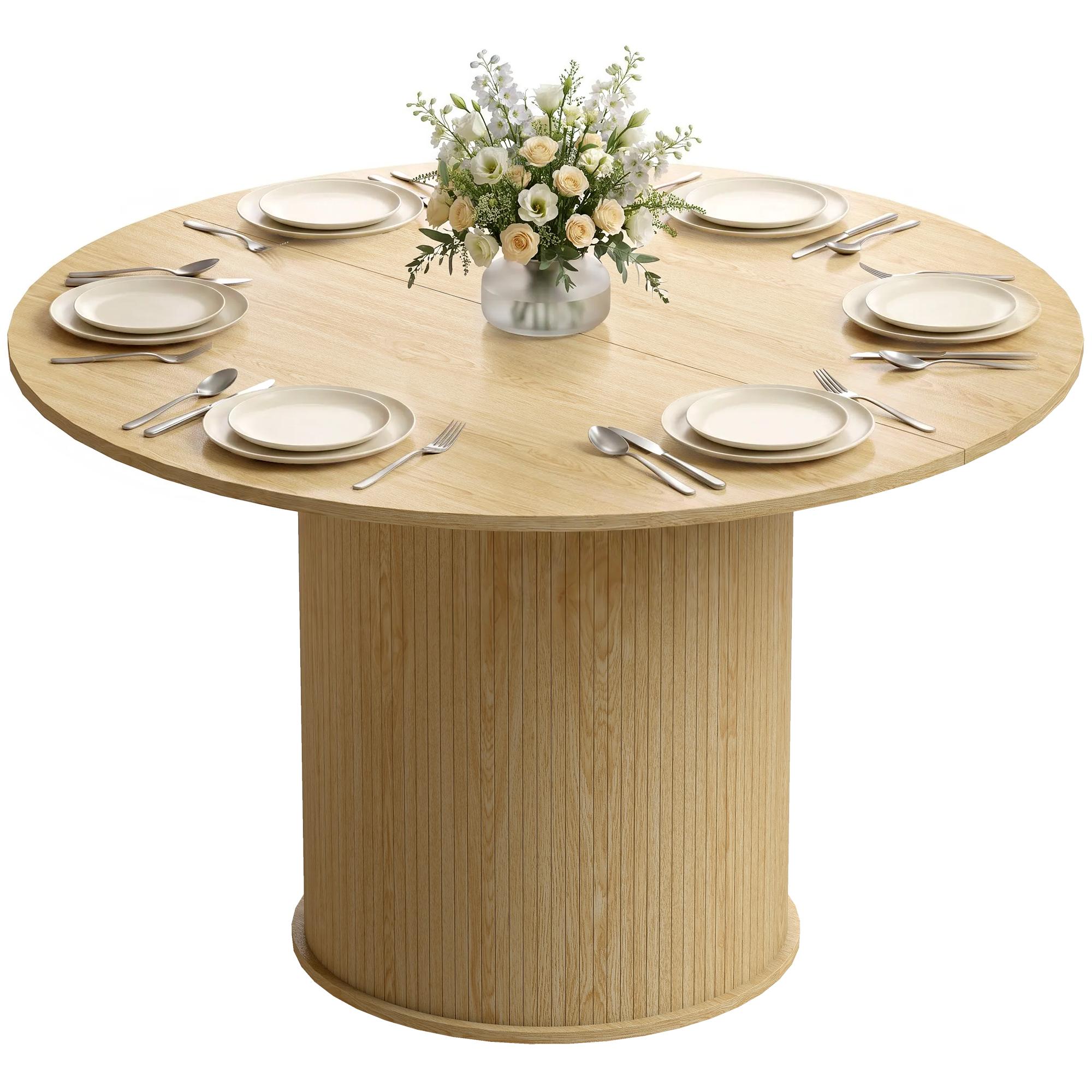 Natural Wood Fluted Dining Table, 47.2-Inch Round, Seats 4-6