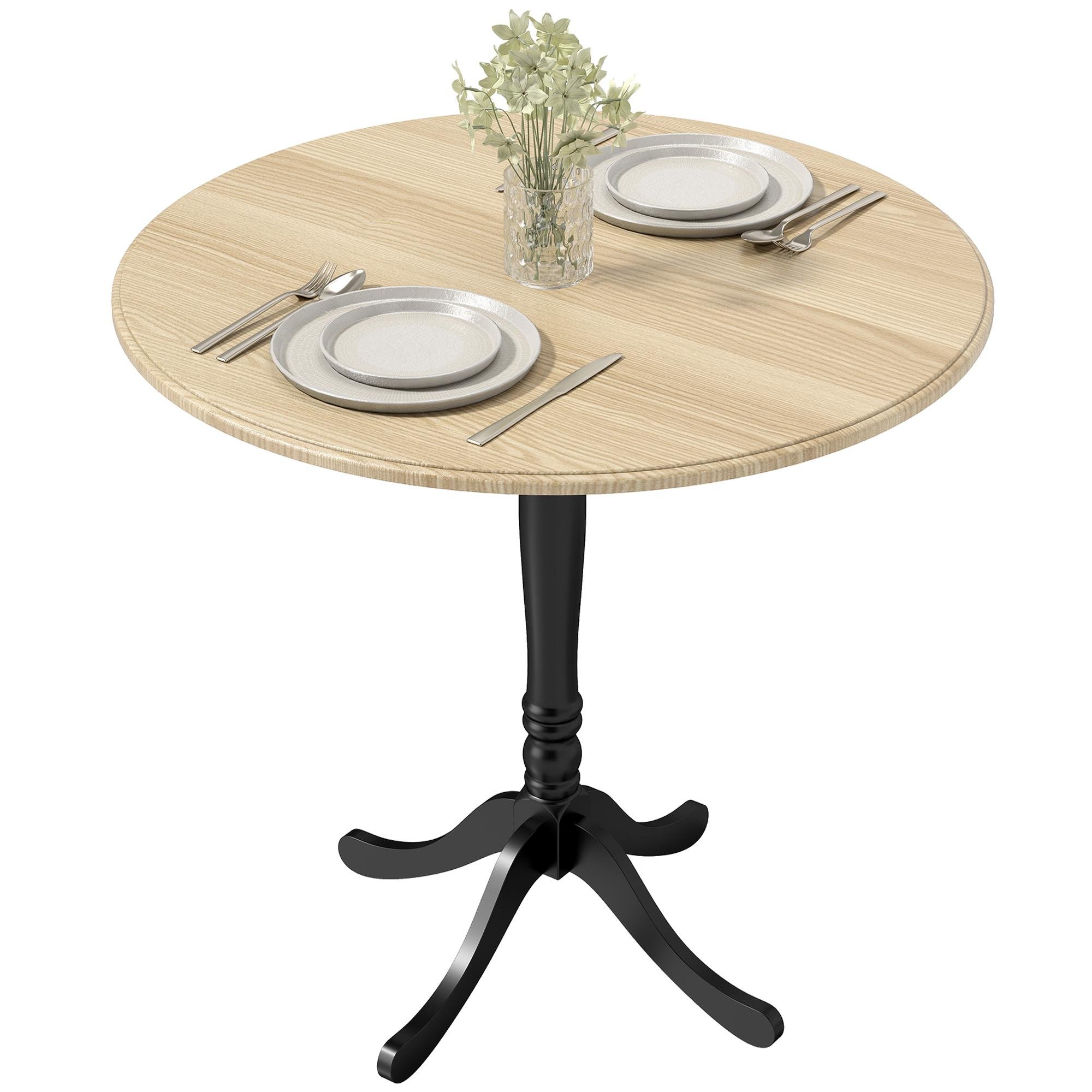 Natural Wood Pedestal Table with Round 80 cm Top