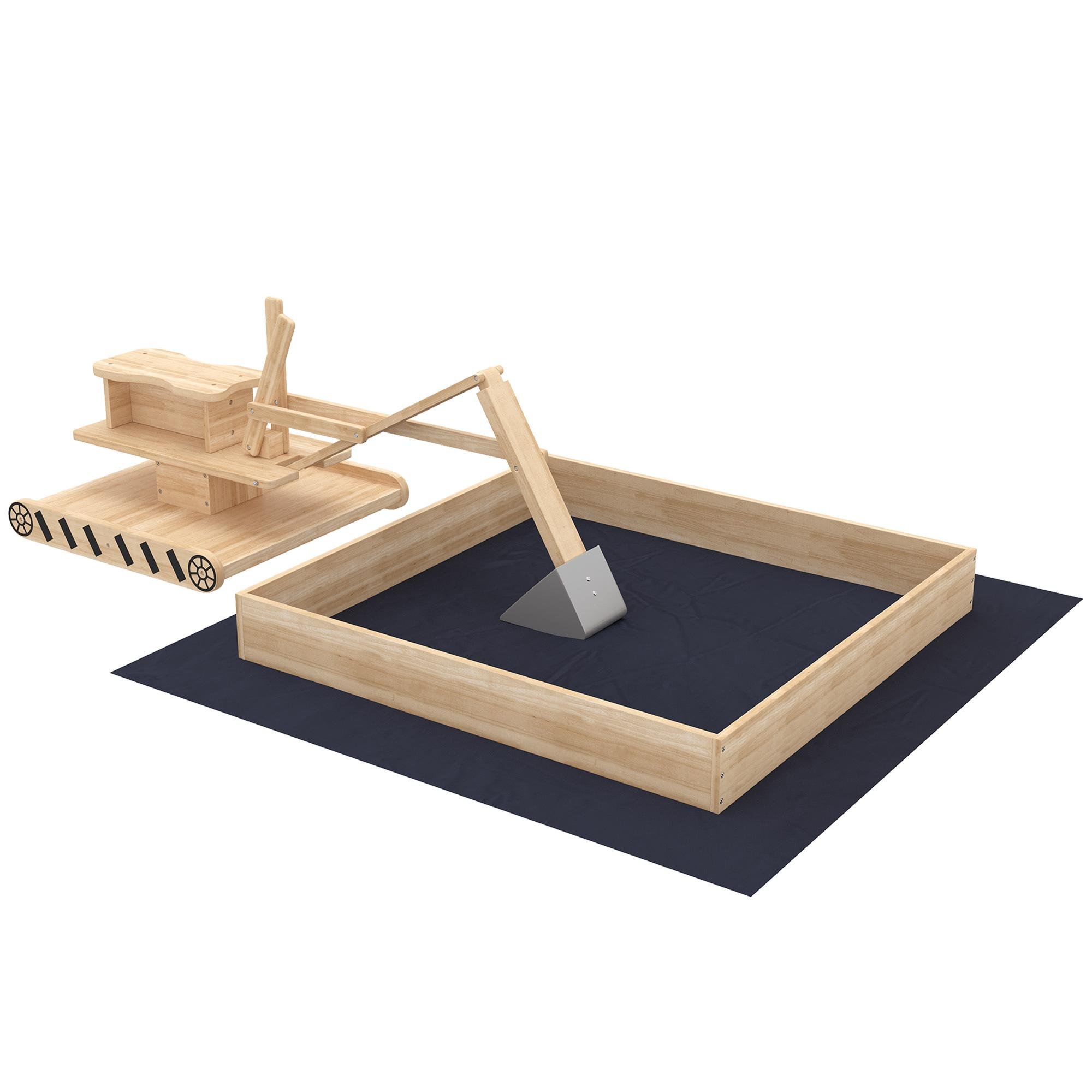 Natural Wood Digger Sandbox with Rotating Seat for Kids