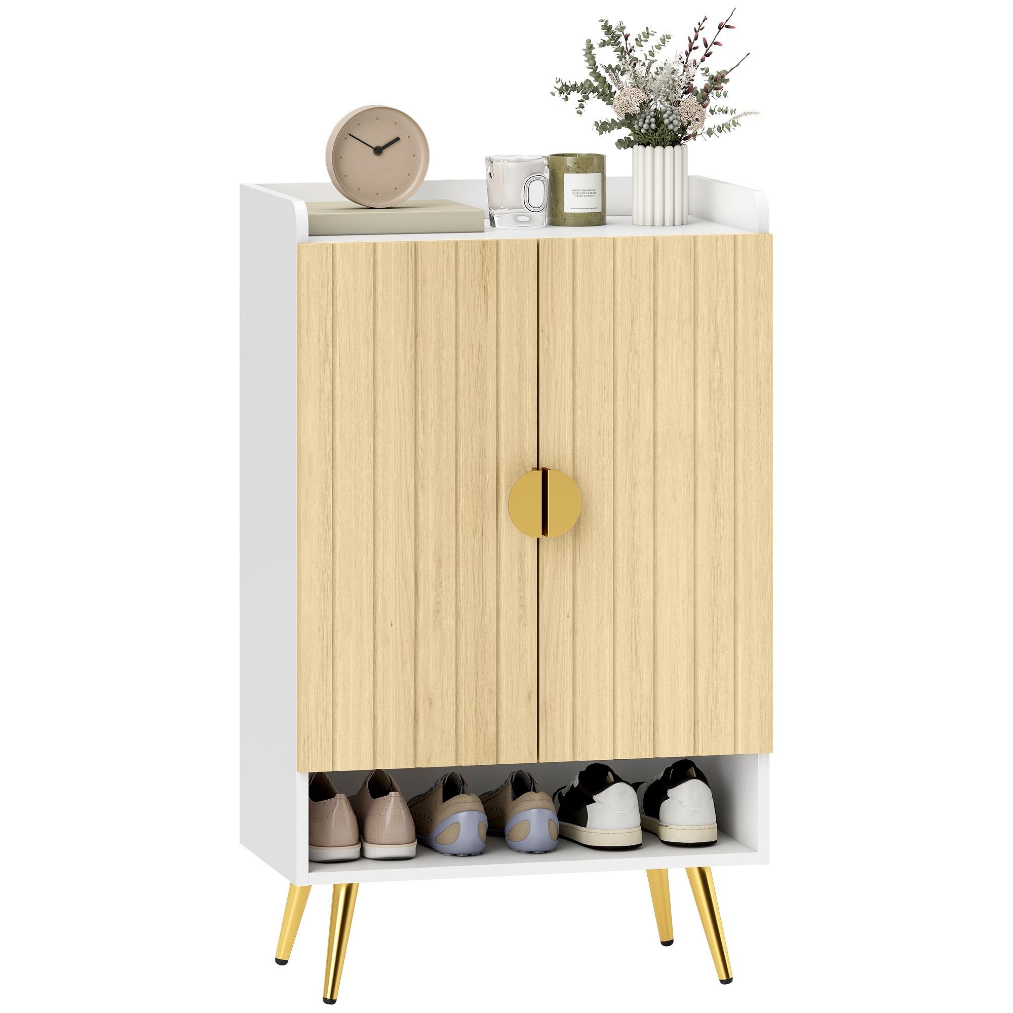 Natural 15 Pair Shoe Cabinet with Adjustable Shelves