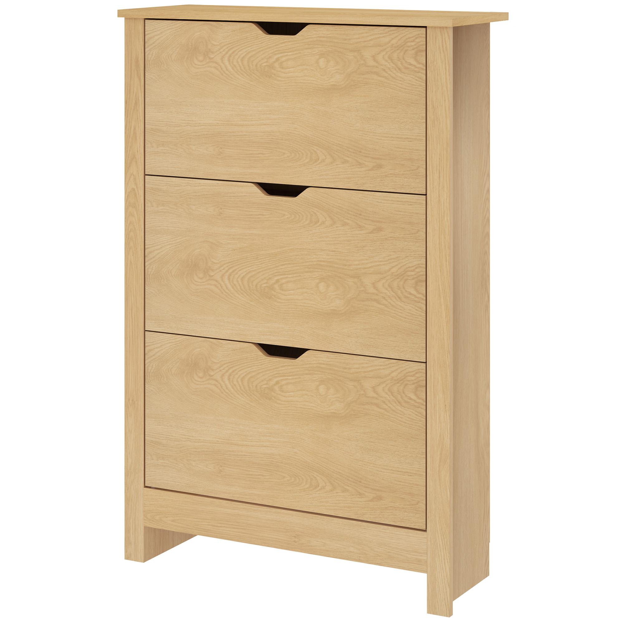 Natural 3 Drawer Shoe Cabinet with Adjustable Shelves