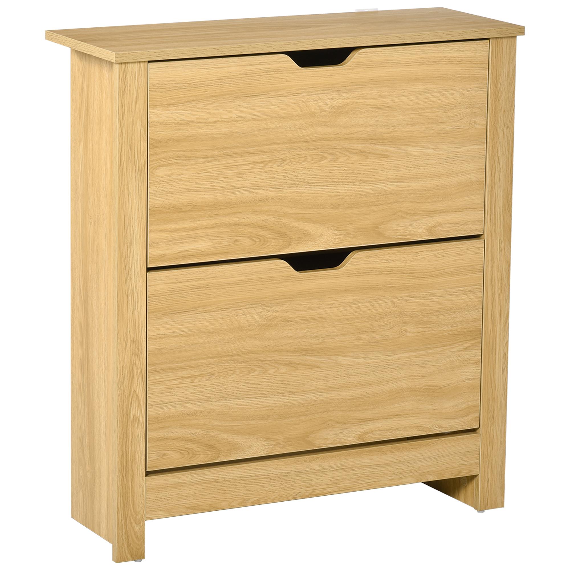 Natural Wood Shoe Cabinet with 2 Flip Drawers