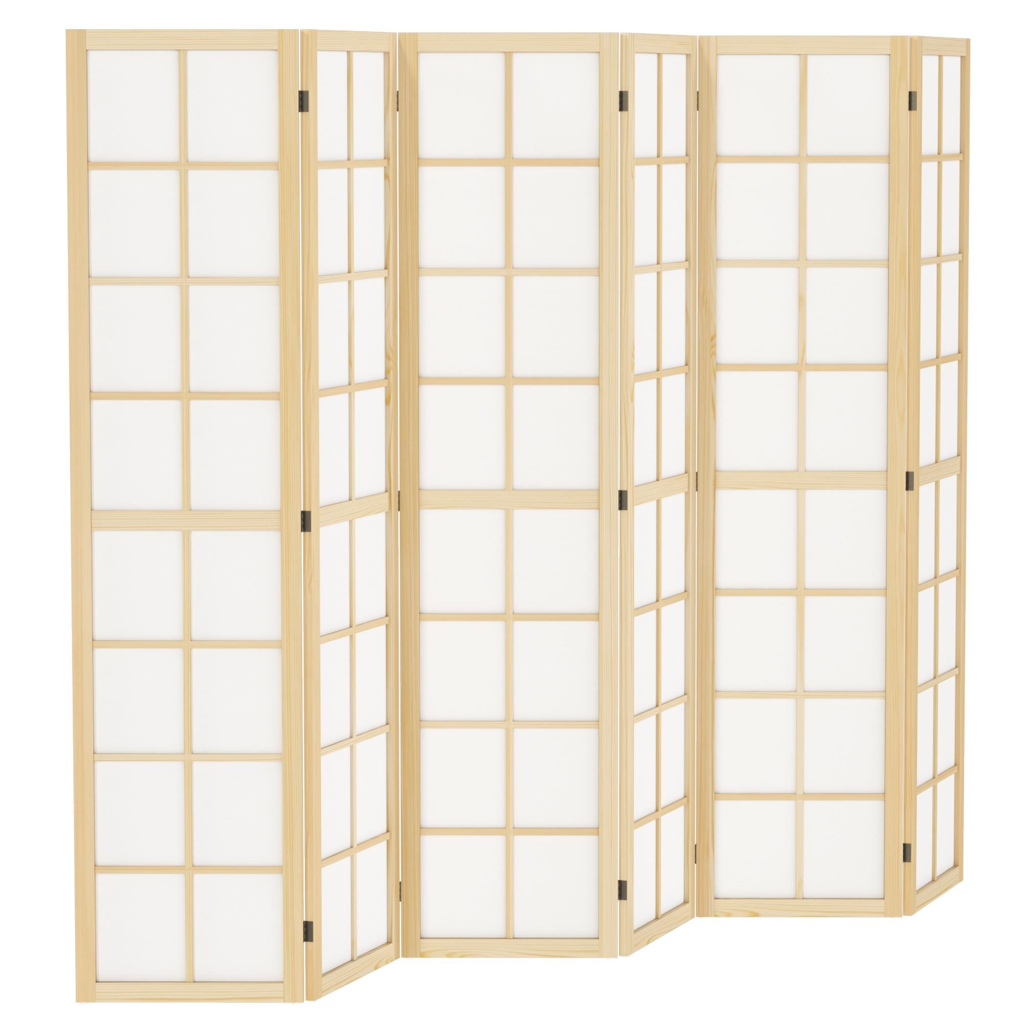 Pine Wood Six Panel Divider with Folding Privacy Screen
