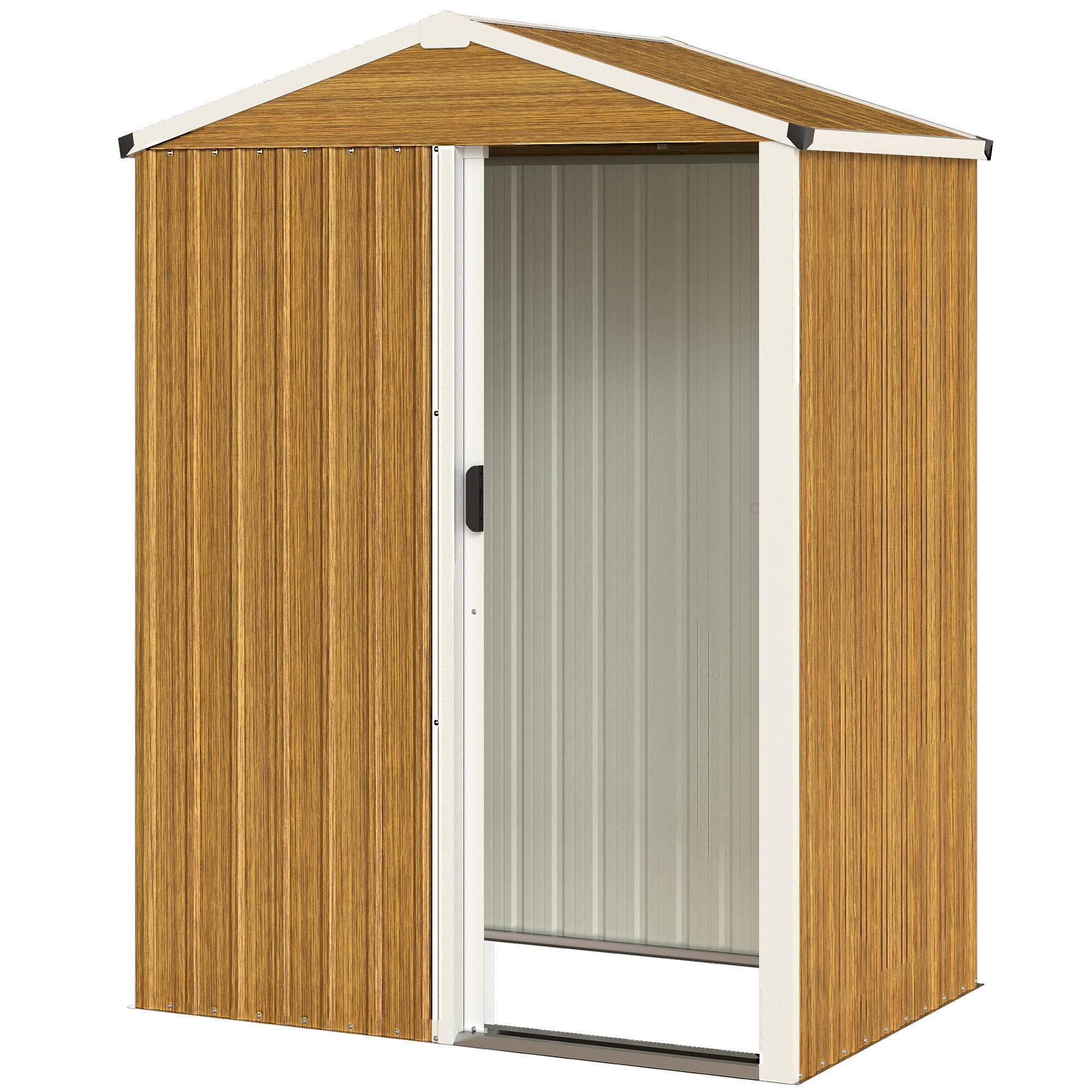 Natural Wood Steel Garden Shed with Pitched Roof, 53.5 in