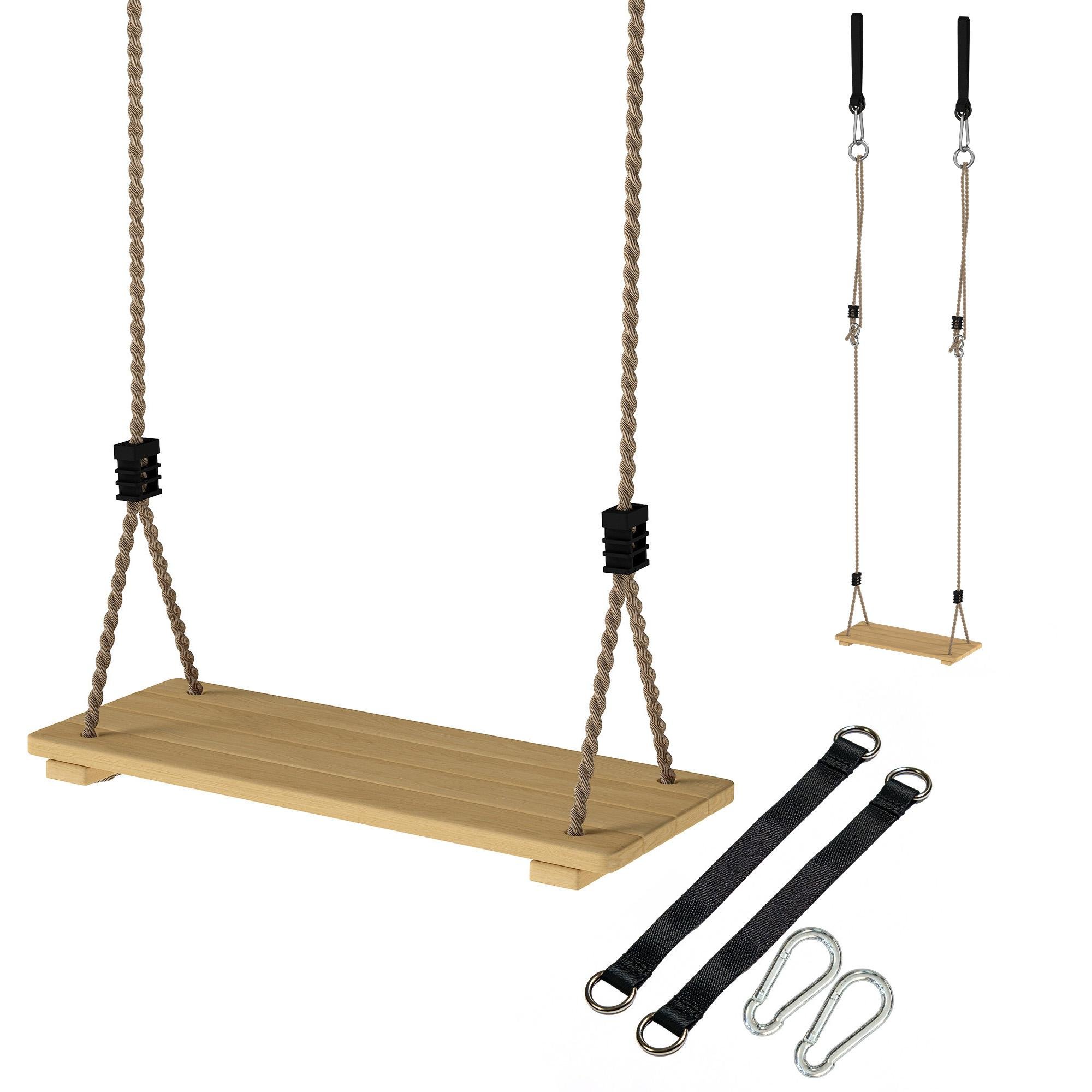 Natural Wood Rope Swing with Adjustable Height